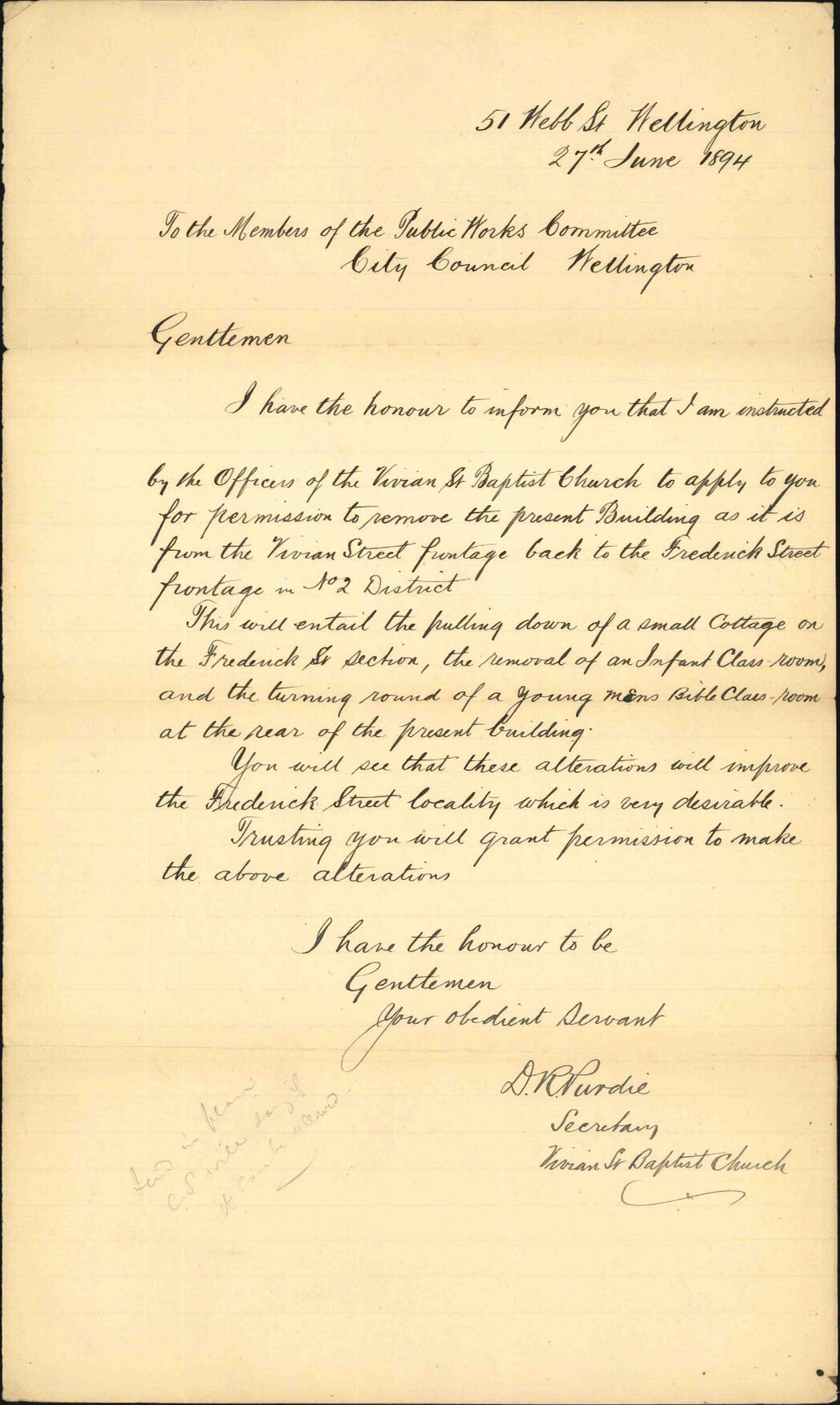 Asking to be allowed to remove building - Baptist Church, Vivian Street