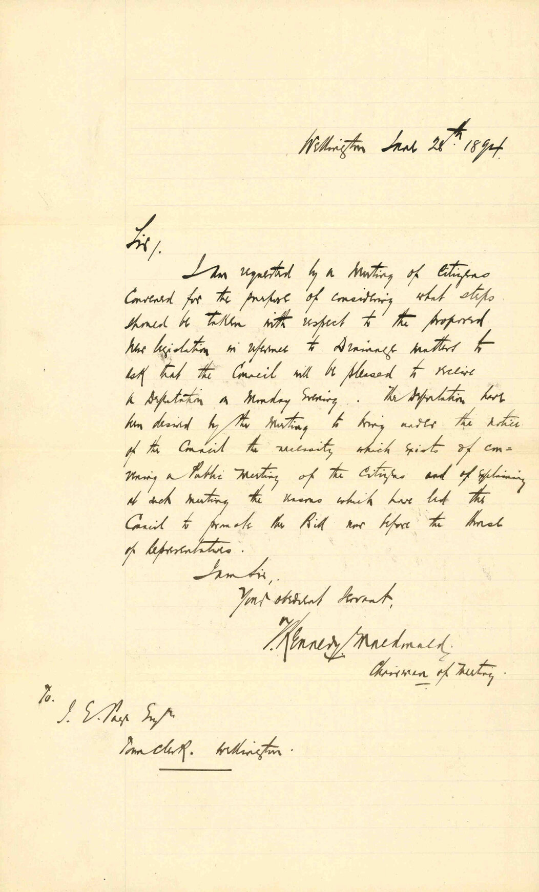 Deputation to wait on the Council - J Kennedy Macdonald