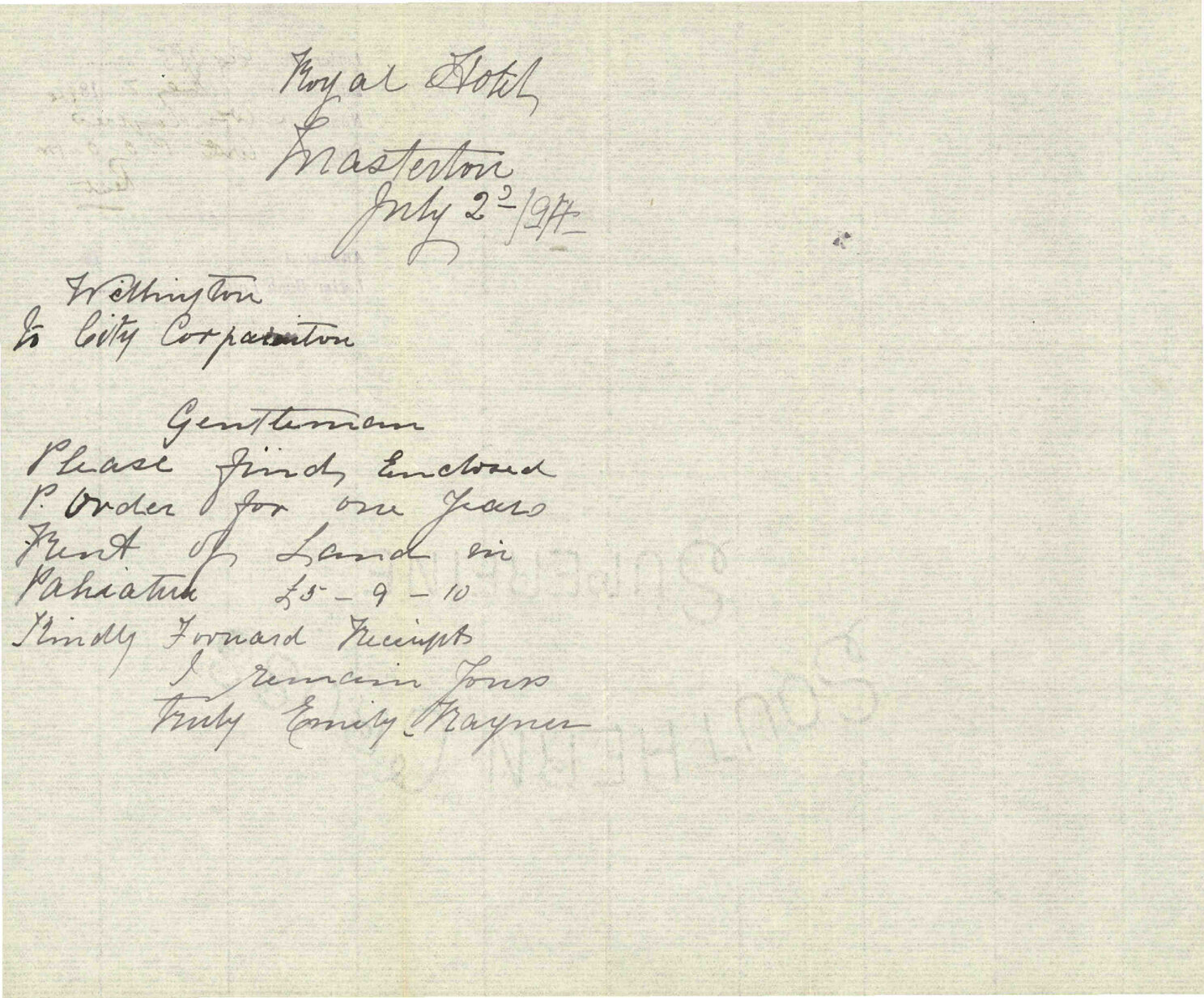 With Post Office Order for rent - Mrs Rayner