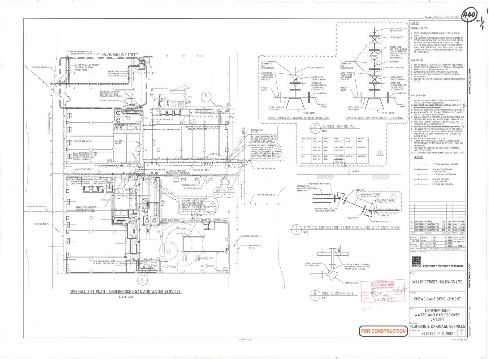 Plumbing and drainage services - Underground water and gas services layout - Chews Lane