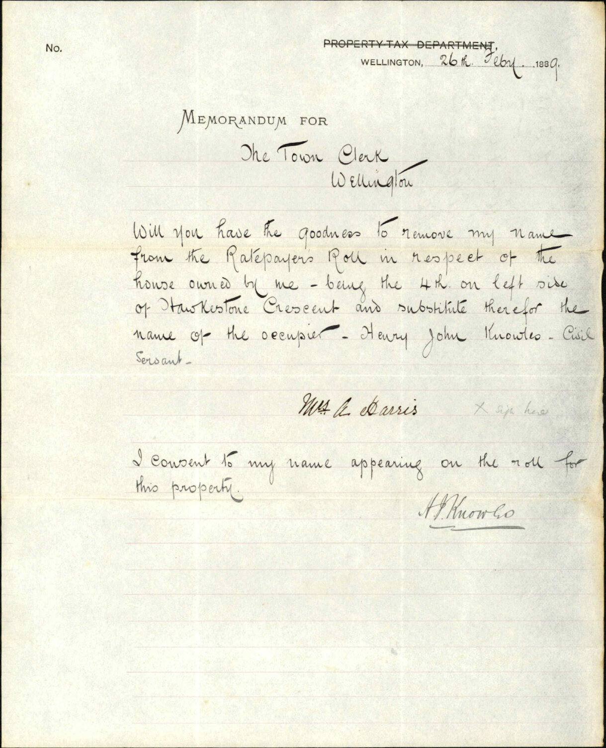 Application to be placed on Burgess Roll - Mrs A Harris