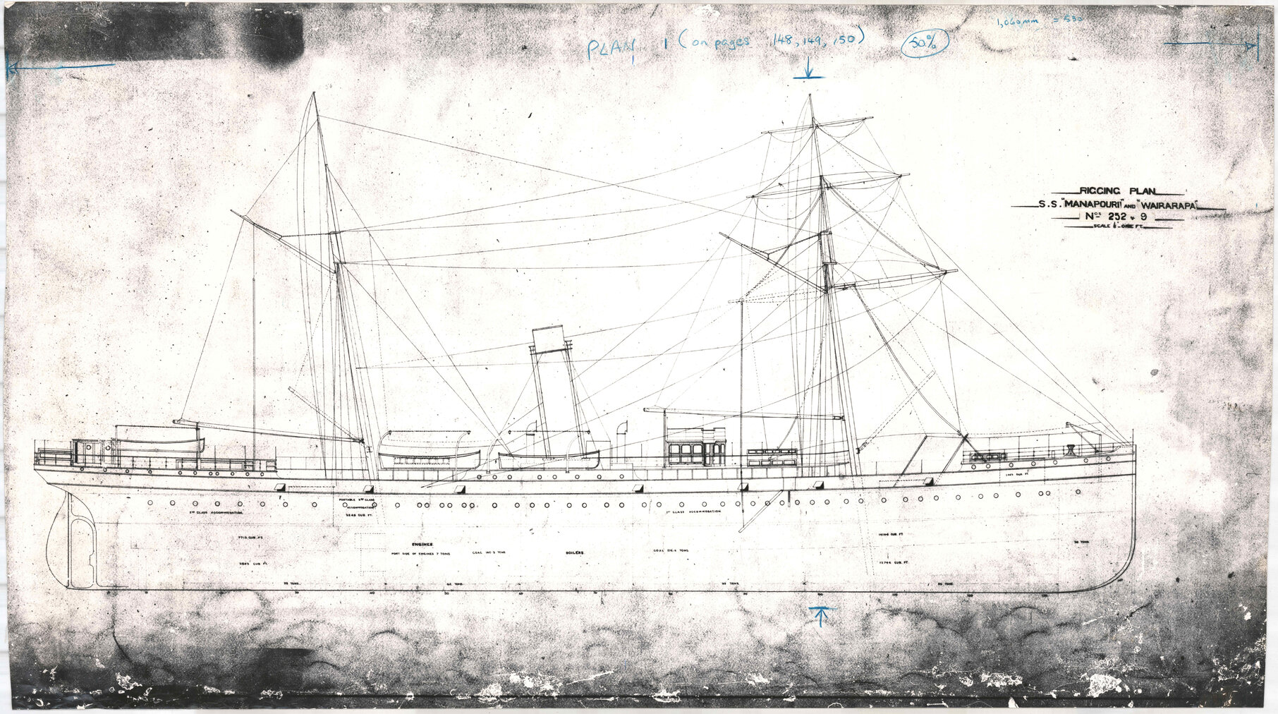 SS Wairarapa, SS Manapouri, rigging plan