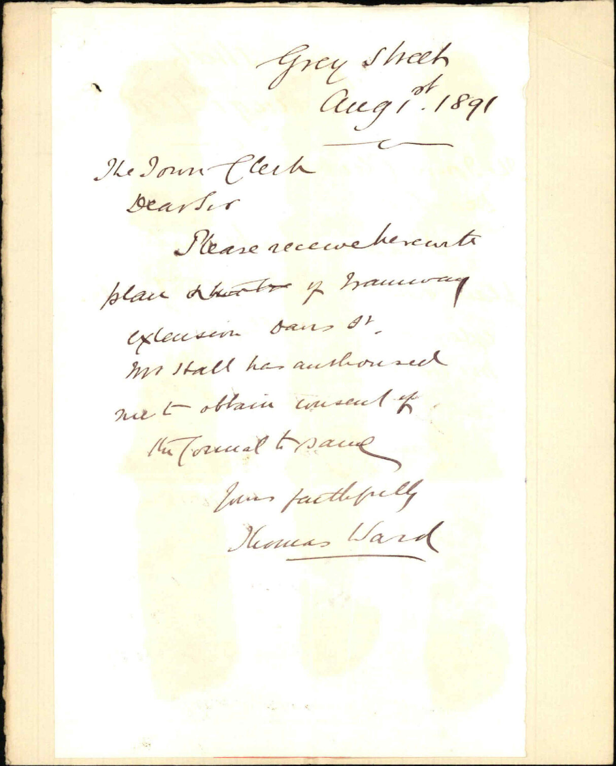 Proposed extension of tramway - Thomas Ward