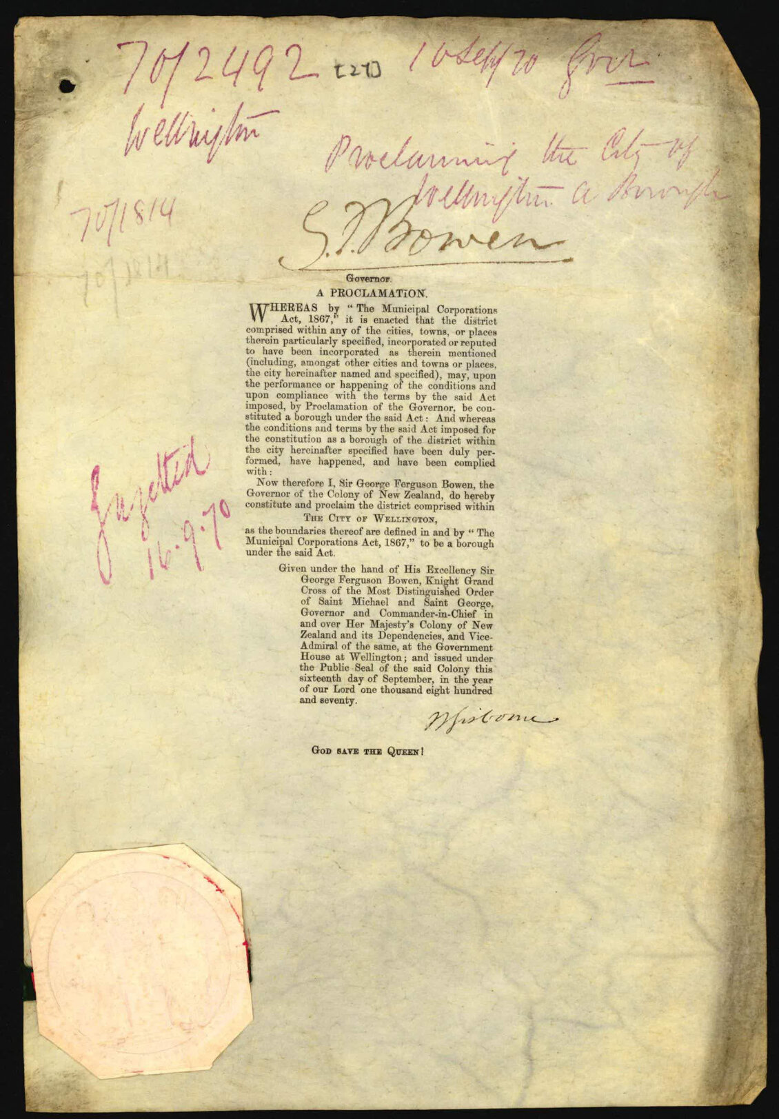 Proclaiming the City of Wellington a Borough