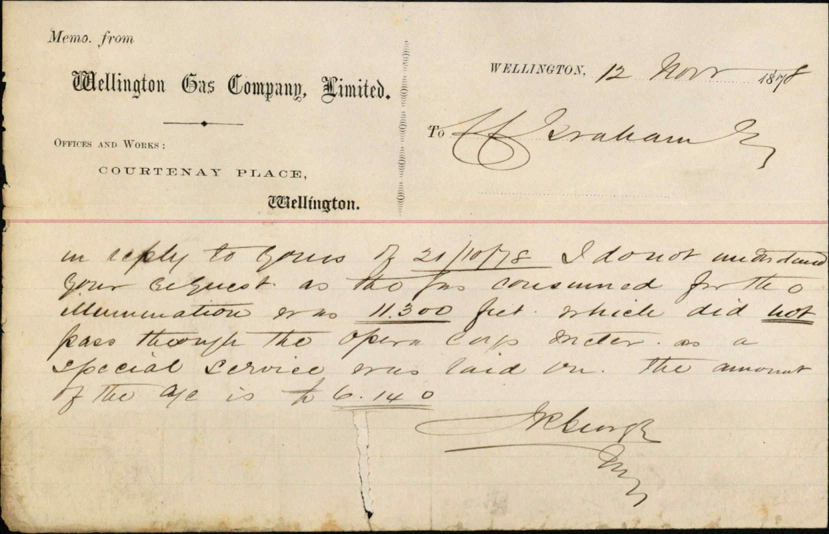 Re gas used at Opera House - Wellington Gas Company