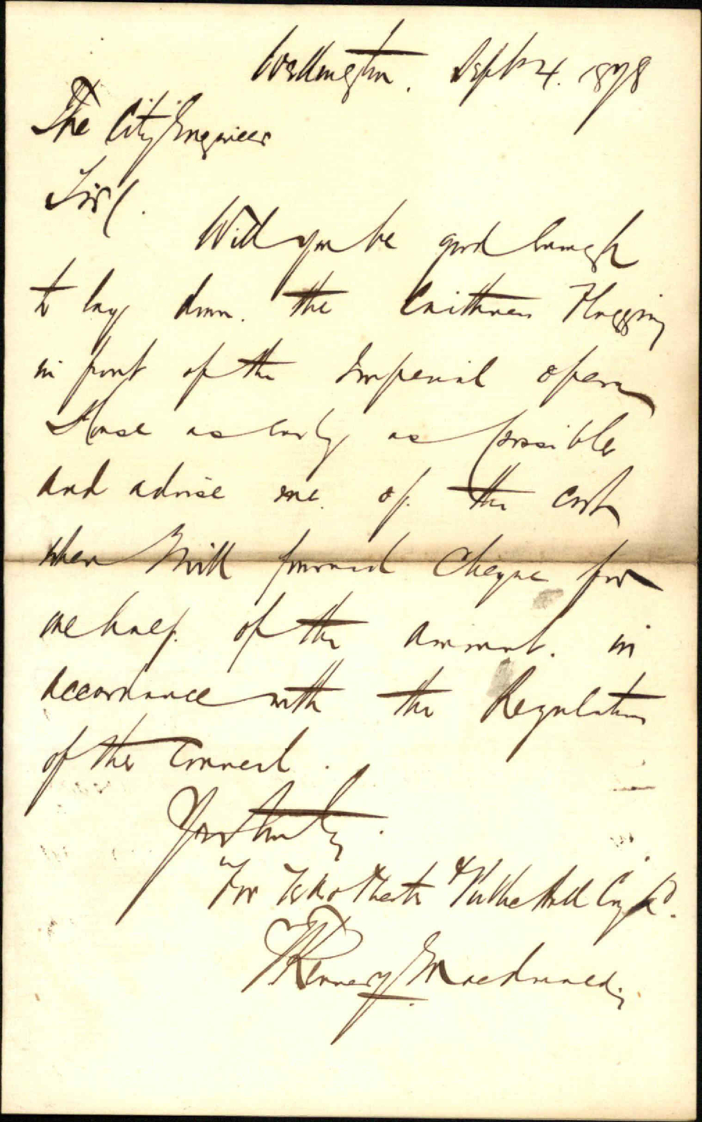 Asking for pavement to be laid in front of Imperial Opera House - J K MacDonald