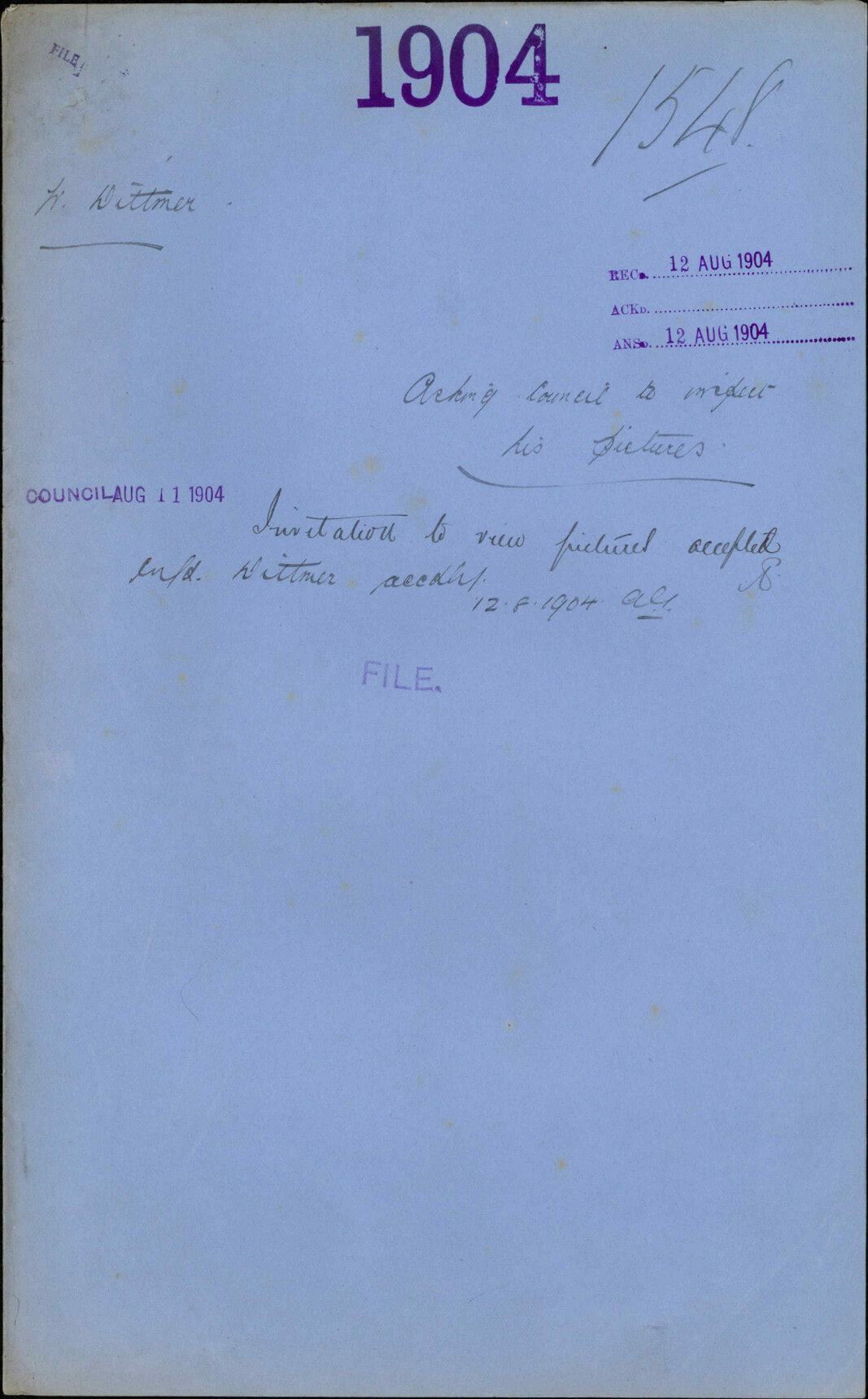 Asking Council to inspect his pictures - W Dittmer