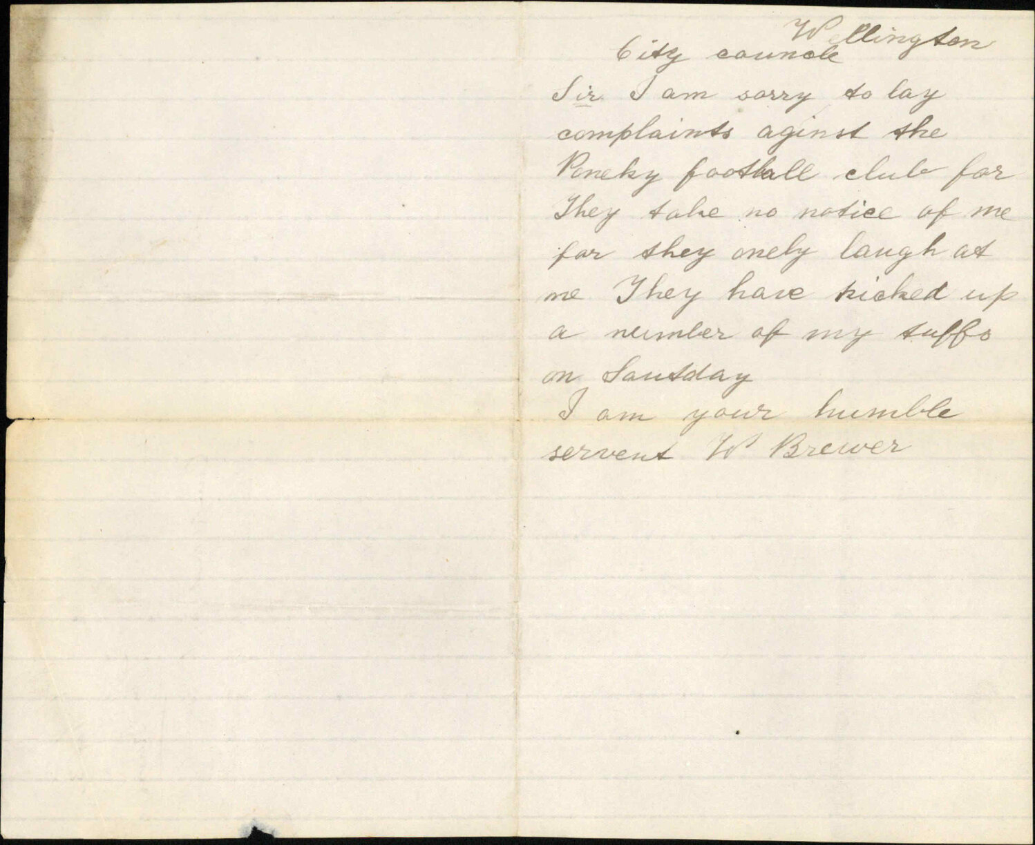 Complaint as to damage to Newtown Park by footballers - William Brewer