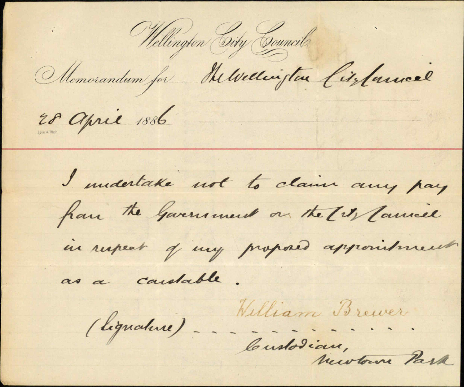Appointment as special constable - William Brewer