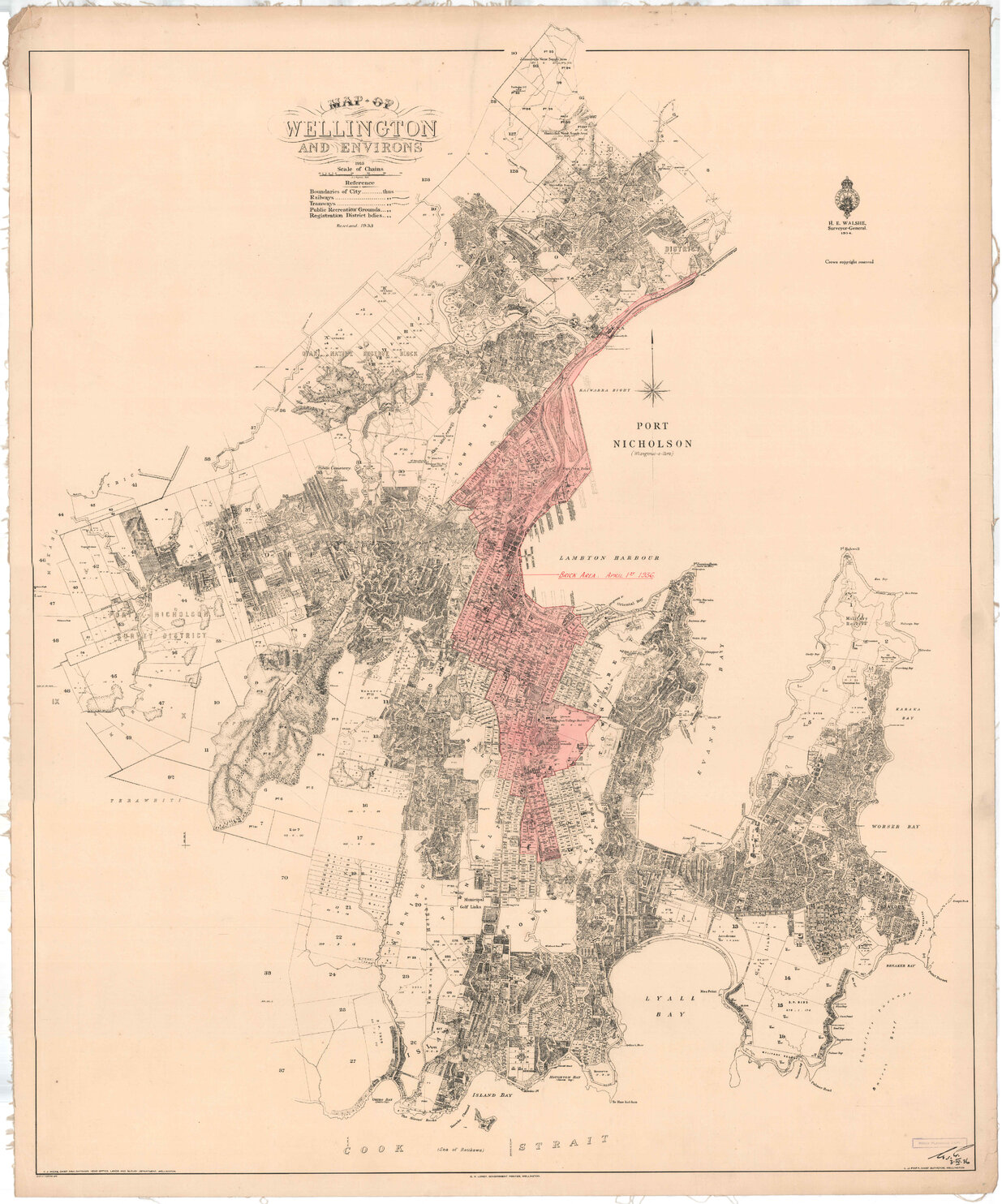 Town Planning Department, Wellington showing brick area, 1 April 1936