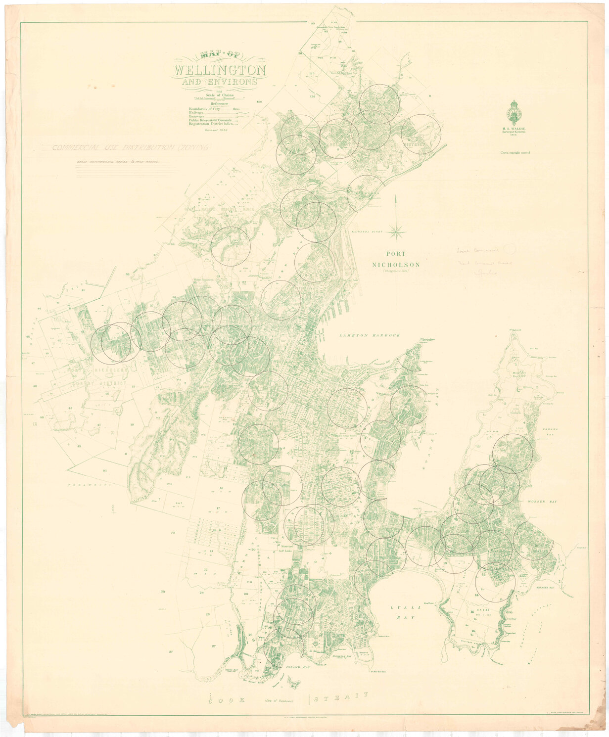 Town Planning Department, Wellington showing commercial use distribution (zoning)