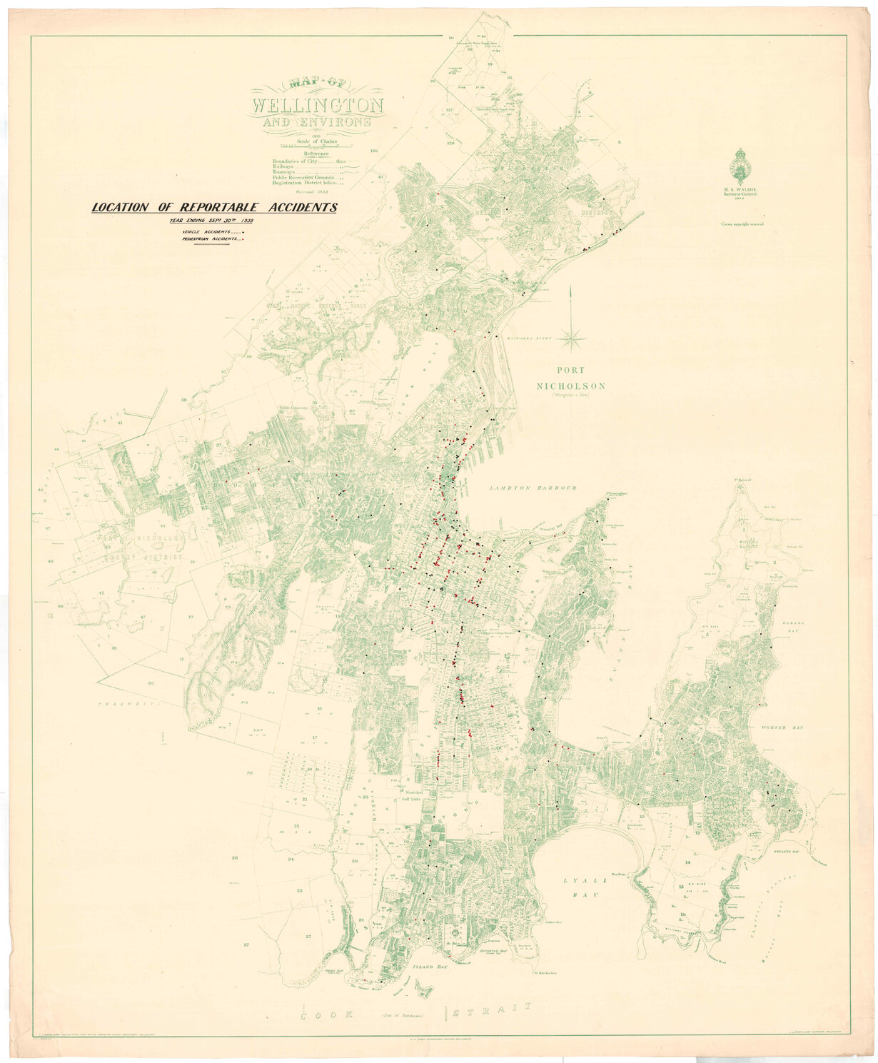 Town Planning Department, Wellington showing location of reportable accidents, year ending 30 September 1939