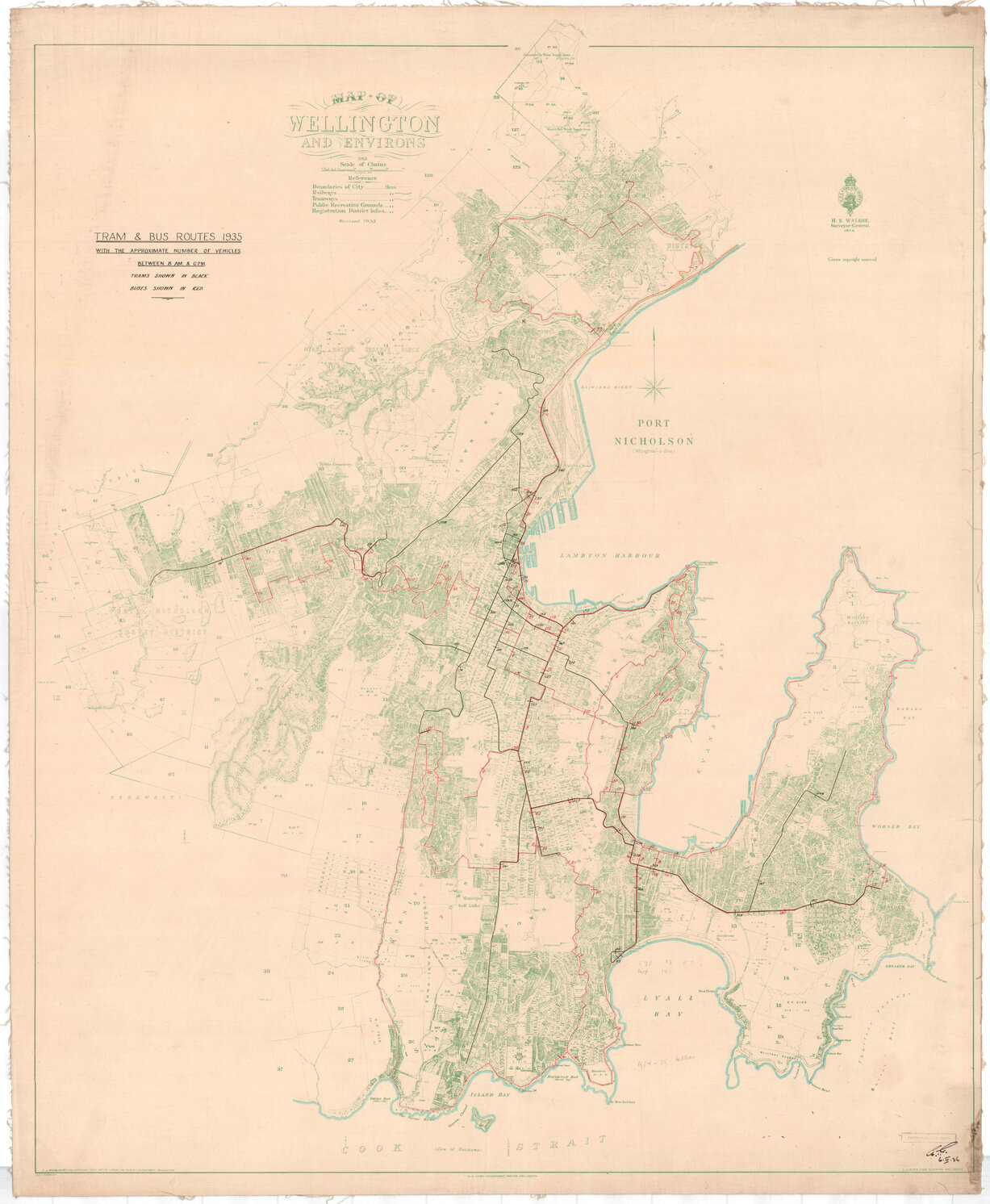 Town Planning Department, Wellington tram and bus routes, 1935