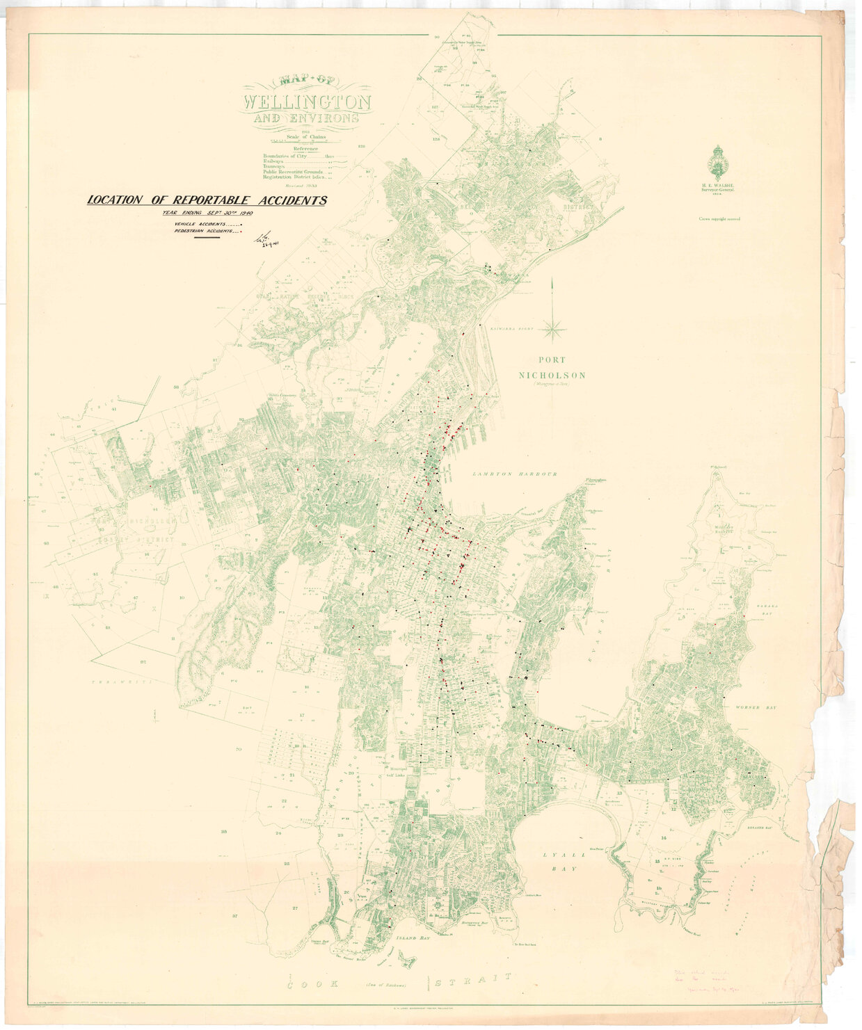 Town Planning Department, Wellington showing location of reportable accidents, year ending 30 September 1940