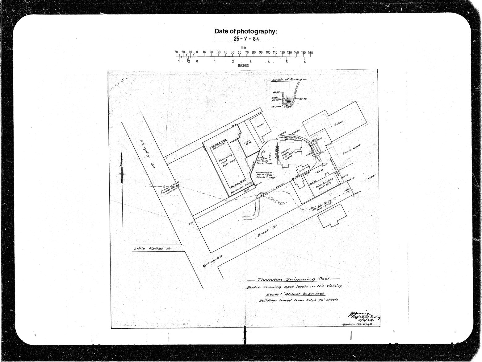 Thorndon Swimming Pool, Sketch showing Spot Levels in the Vicinity
