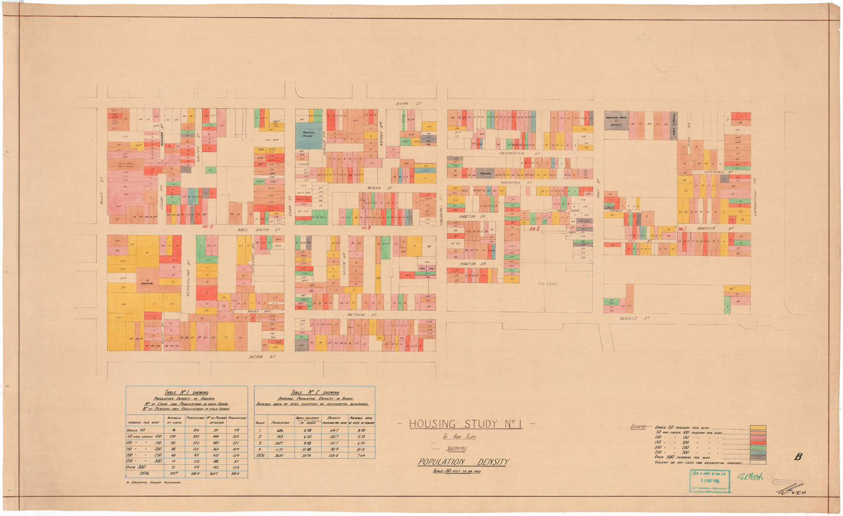 Town Planning Department, Housing Study No. 1, Te Aro Flat, showing population density