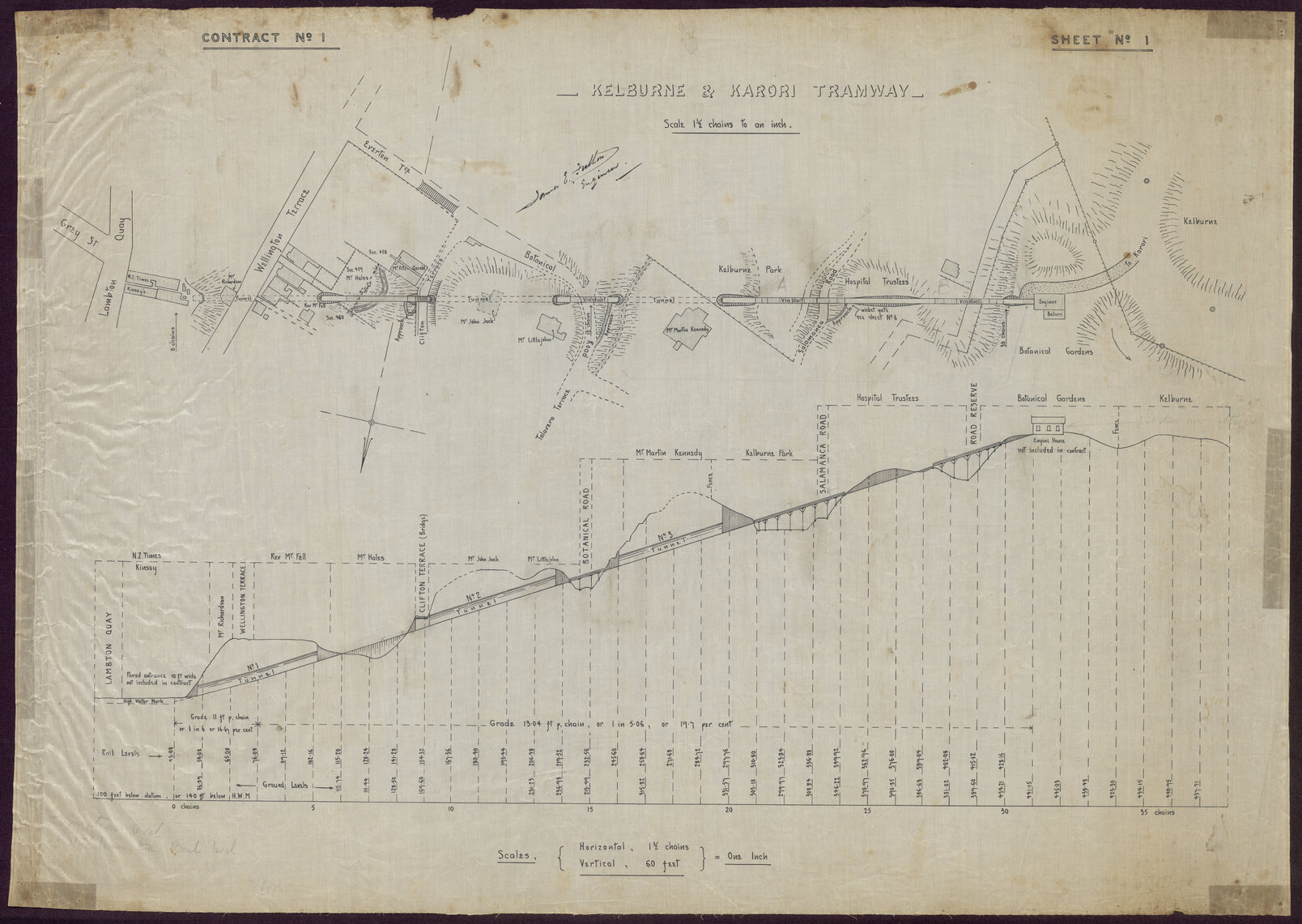 Kelburn Cable Car, Contract 1, Sheet 1, site layout and section