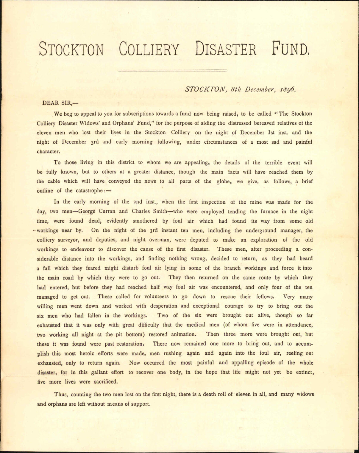Stockton Colliery disabled fund - the Chairman