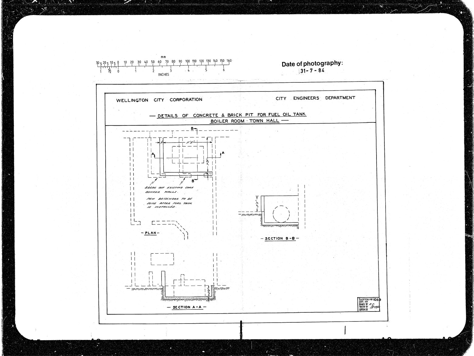 Details of Concrete &amp; Brick Pit Oil Fuel Tank, Boiler Room Town Hall