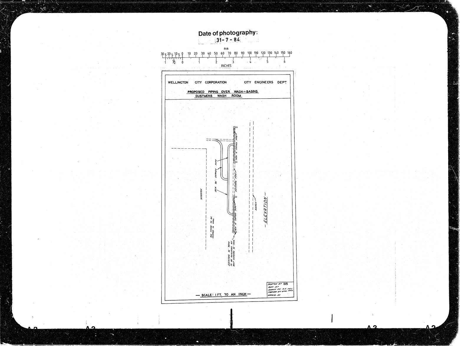 Proposed Piping over Washbasin, Dustmen's Washroom, Corporation Yard