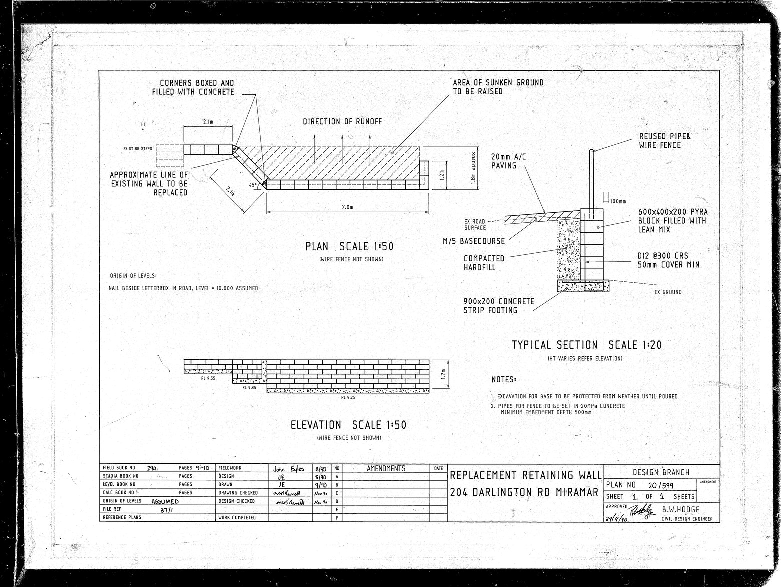 Replacement retaining wall 204 Darlington Road, Miramar