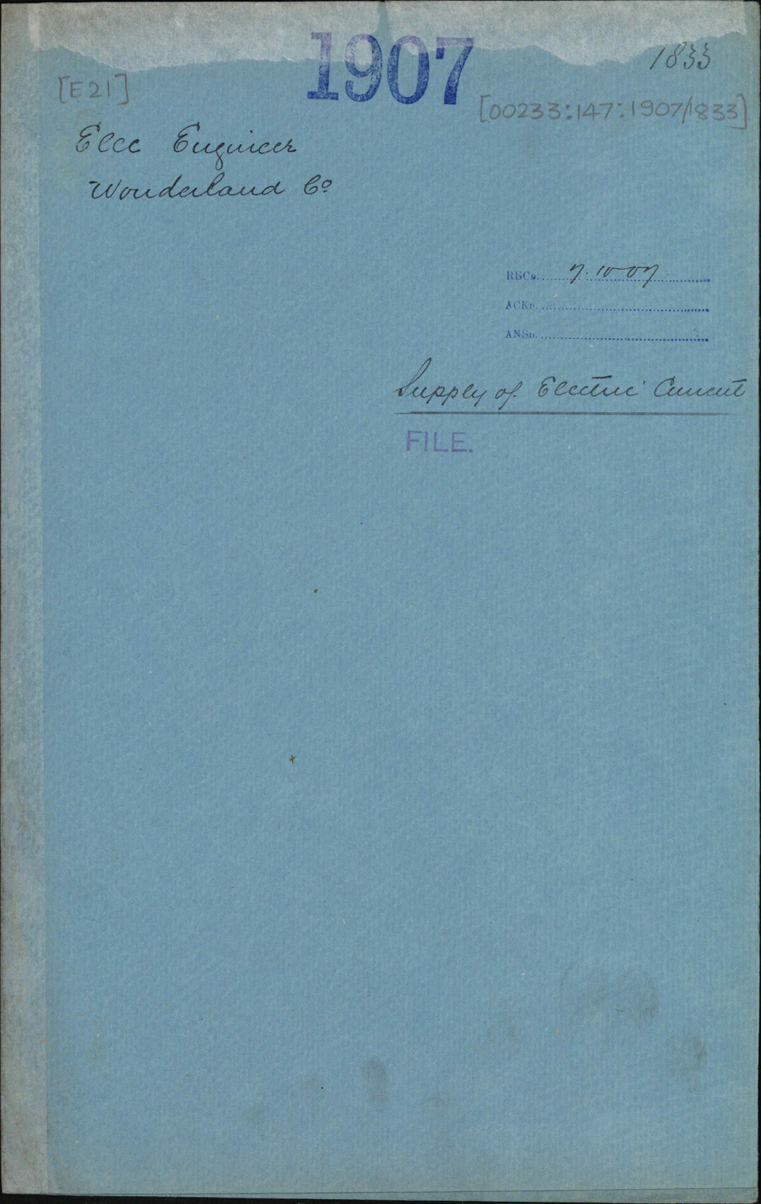 Supply of electric current - Electrical Engineer; Wonderland Co