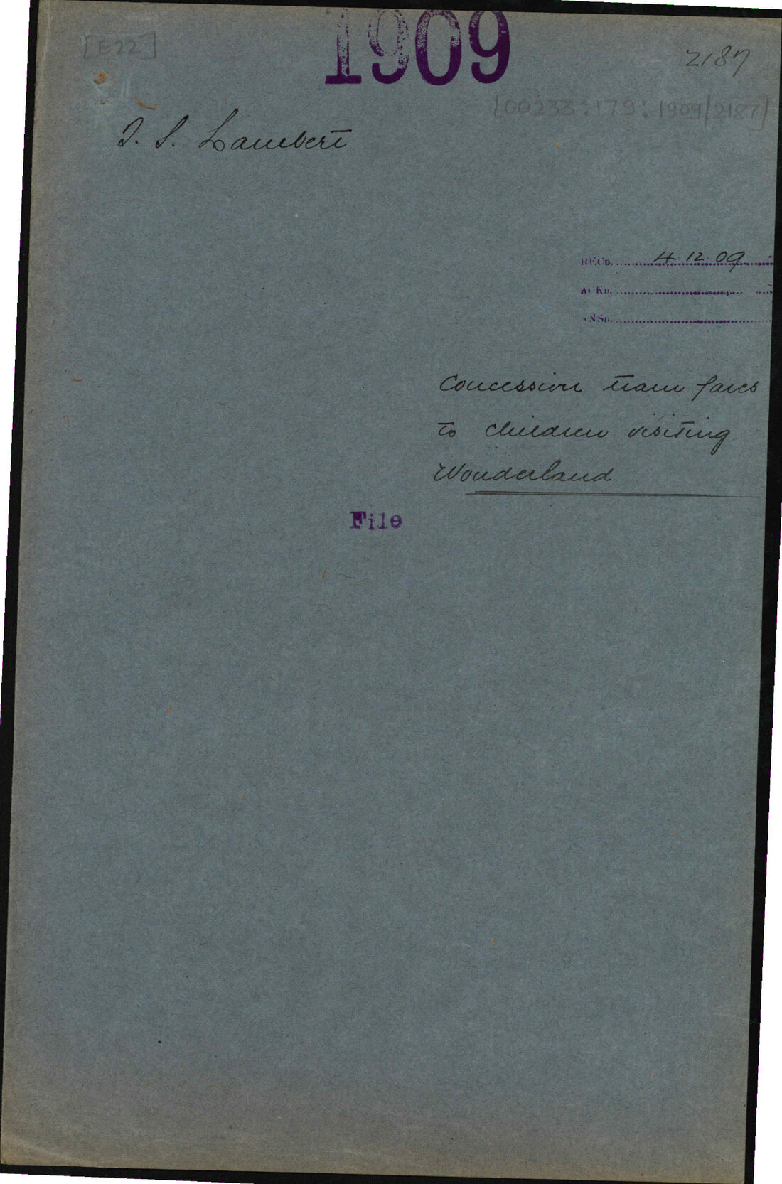 Concession tram fares to children visiting Wonderland - T S Lambert