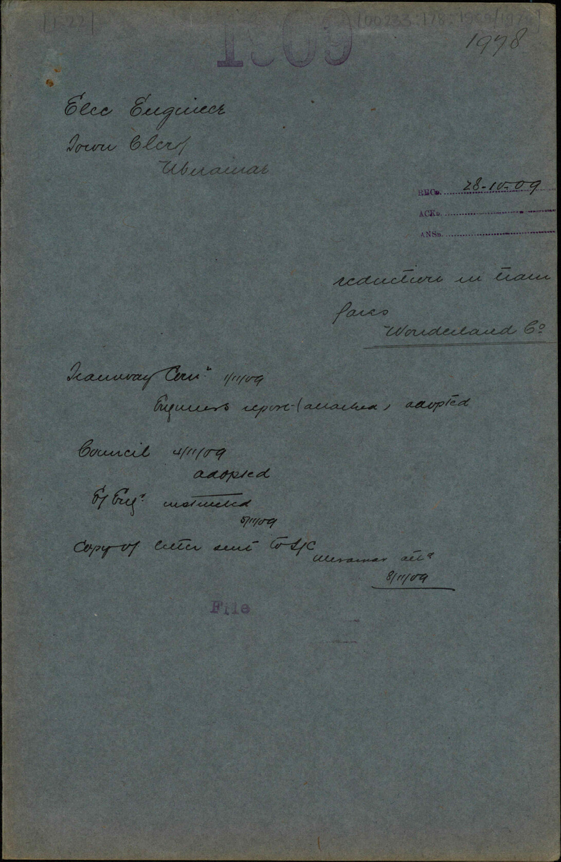 Reduction in tram fares, Wonderland Co - Electrical Engineer; Town Clerk, Miramar