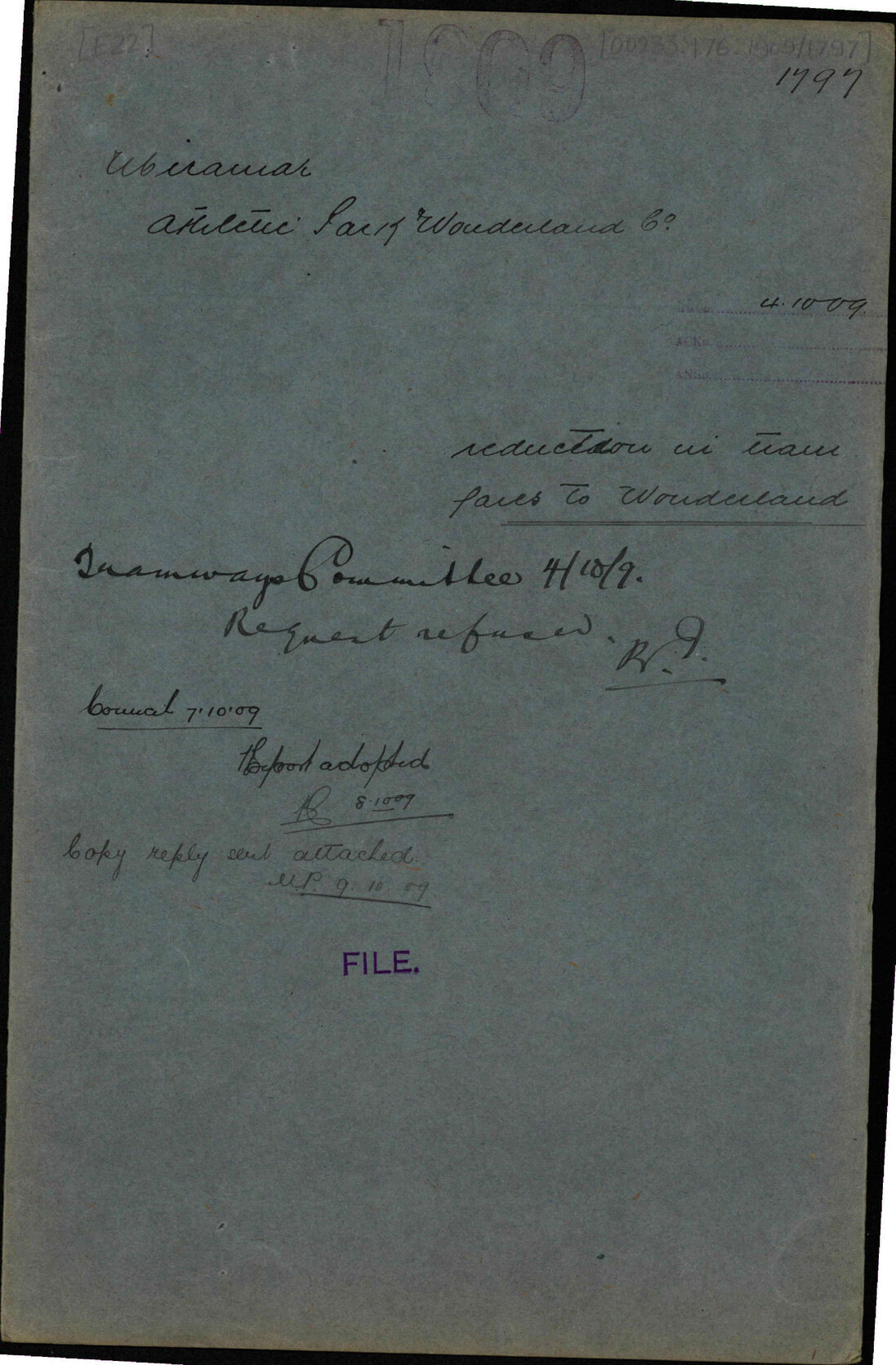 Reduction in tram fares to Wonderland - Miramar Athletic Park and Wonderland Co