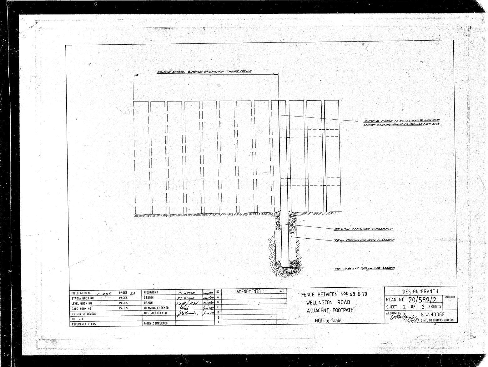 Fence between Nos. 68 and 70 Wellington Road adjacent footpath