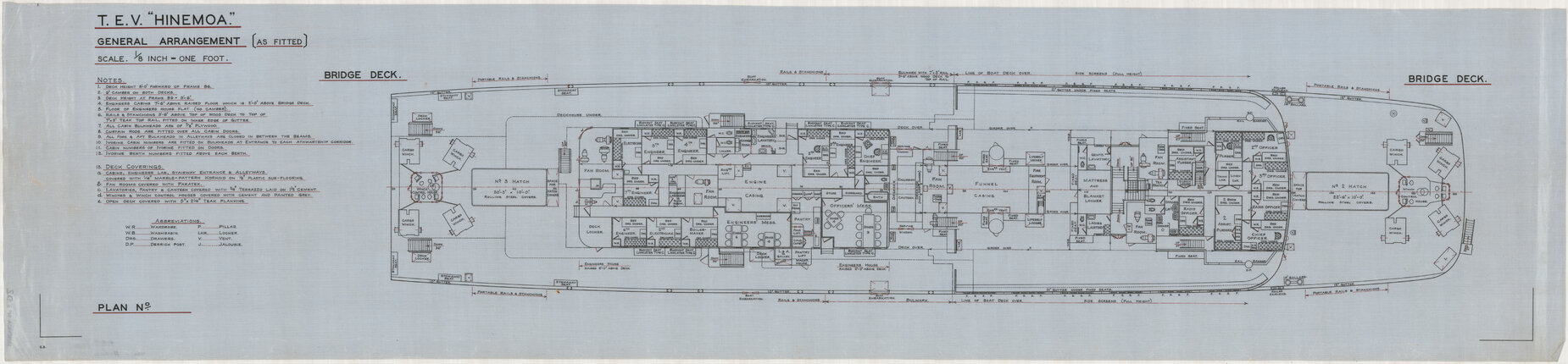 TEV Hinemoa, general arrangement, as fitted, bridge deck