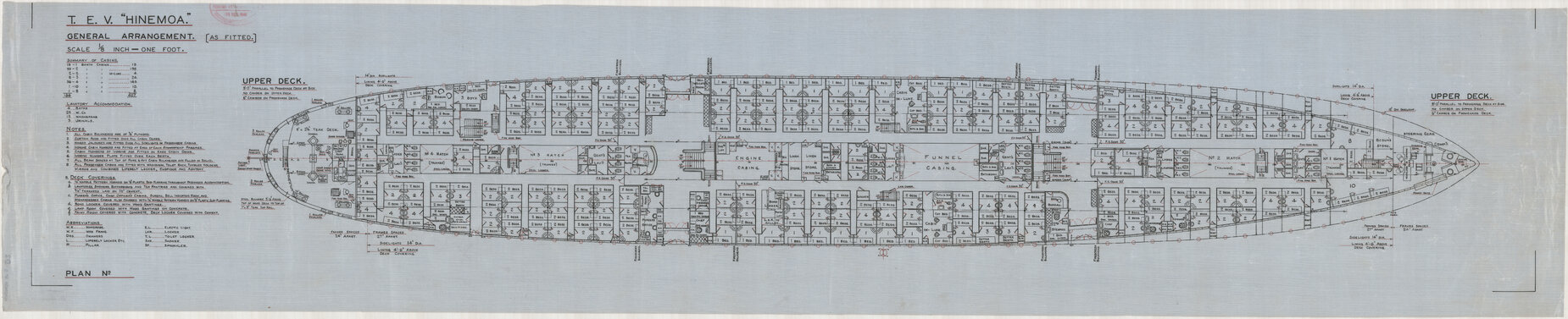 TEV Hinemoa, general arrangement, as fitted, upper deck