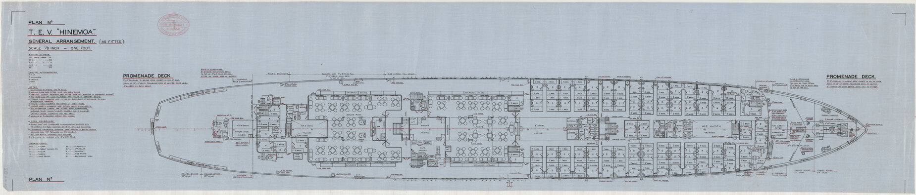 TEV Hinemoa, general arrangement, as fitted, promenade deck