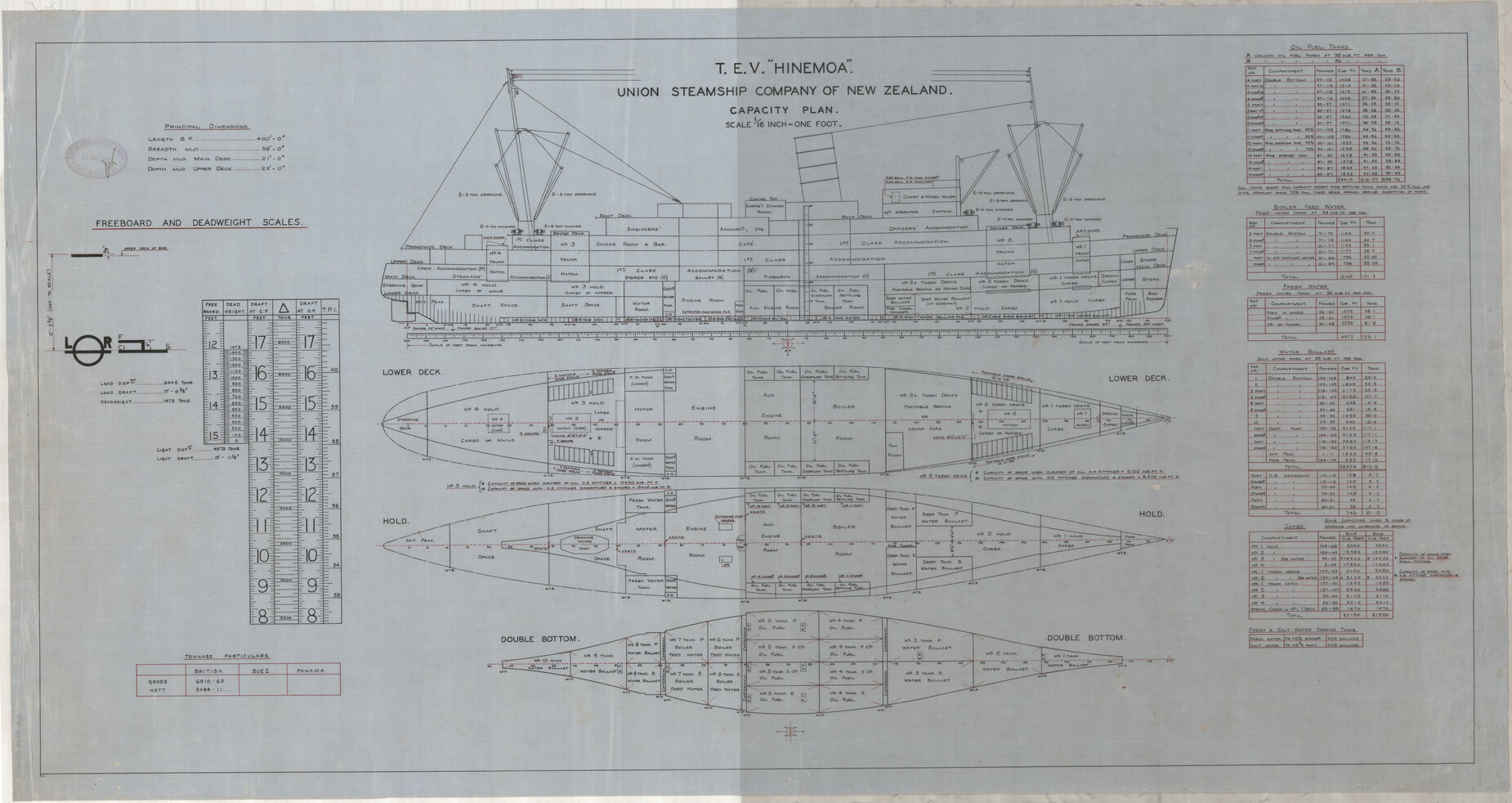 TEV Hinemoa, capacity plan