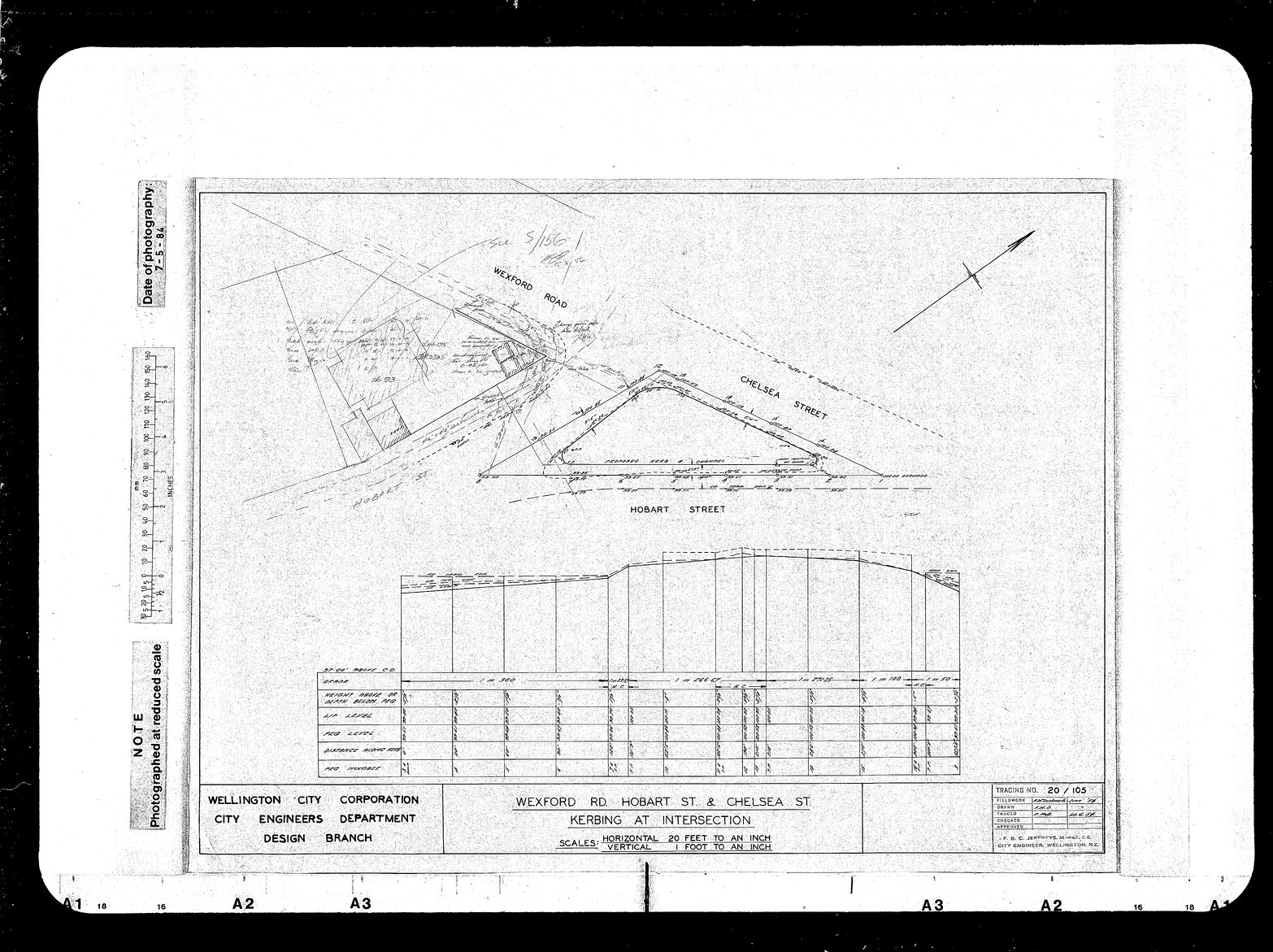 Wexford Road, Hobart &amp; Chelsea Streets, Kerbing at Intersection, Plan &amp; Longitudinal Sections