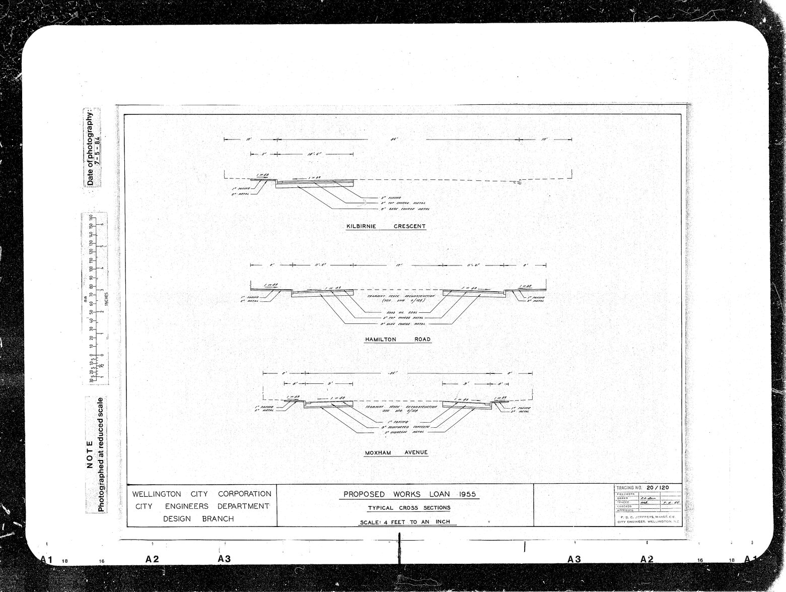 Proposed Works Loan 1955, Typical Cross Sections, Kilbirnie Crescent, Hamilton Road, Moxham Avenue