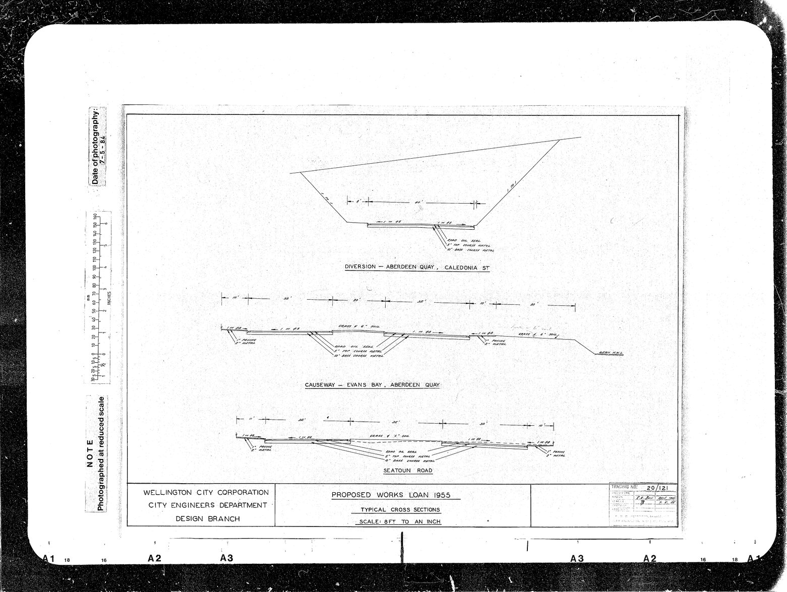 Proposed Works Loan 1955, Typical Cross Sections, Seatoun Road, Causeway, Evans Bay to Aberdeen Quay, Diversion, Aberdeen Quay to Caledonia Street