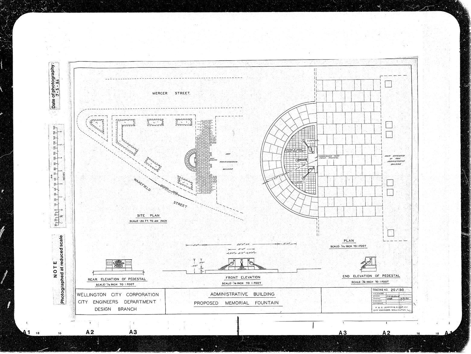 Administrative Building, Proposed Memorial Fountain, Layout, Reserves Department Plan