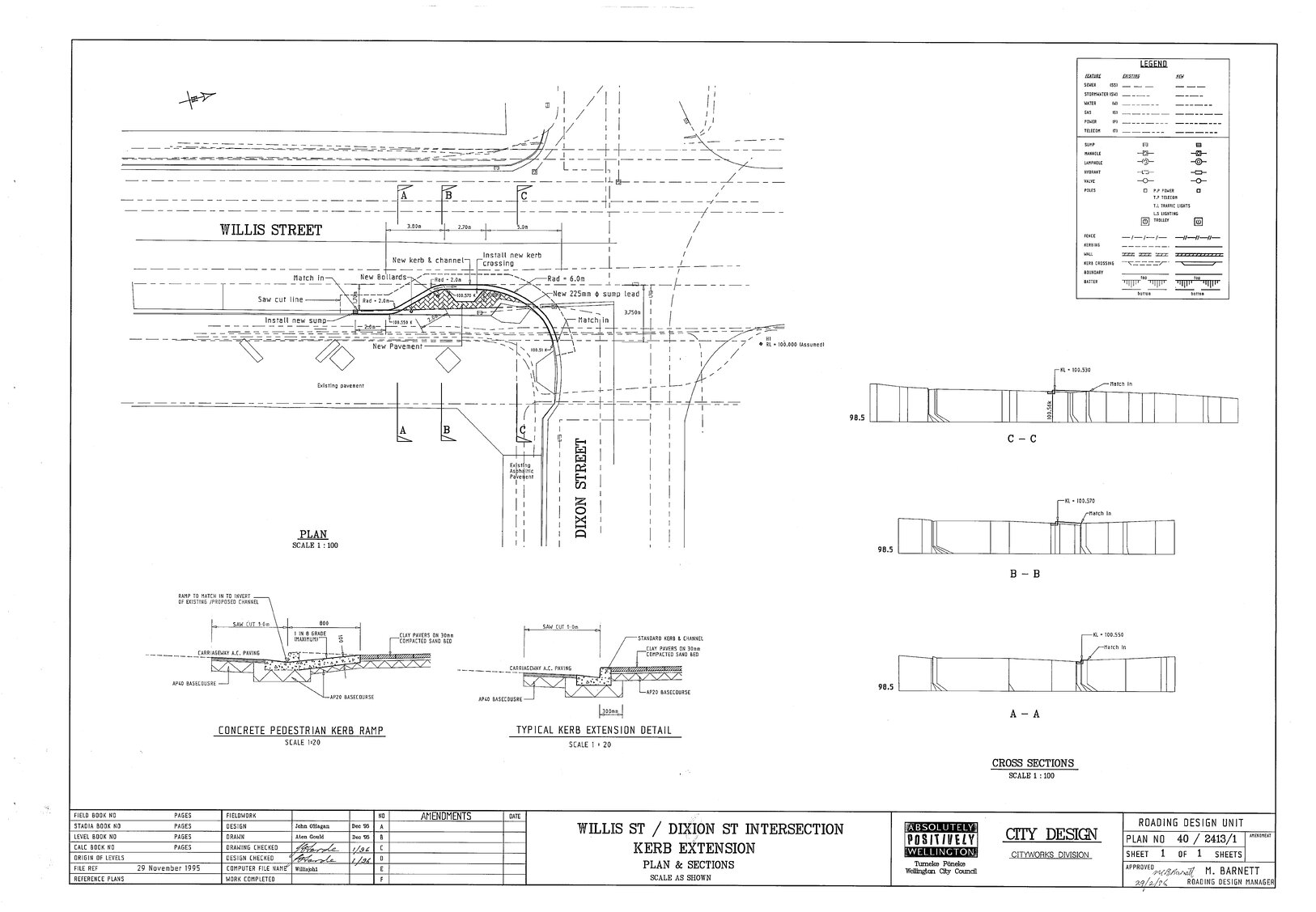 Willis Street, Dixon Street Intersection, Kerb Extension, Plan &amp; Sections