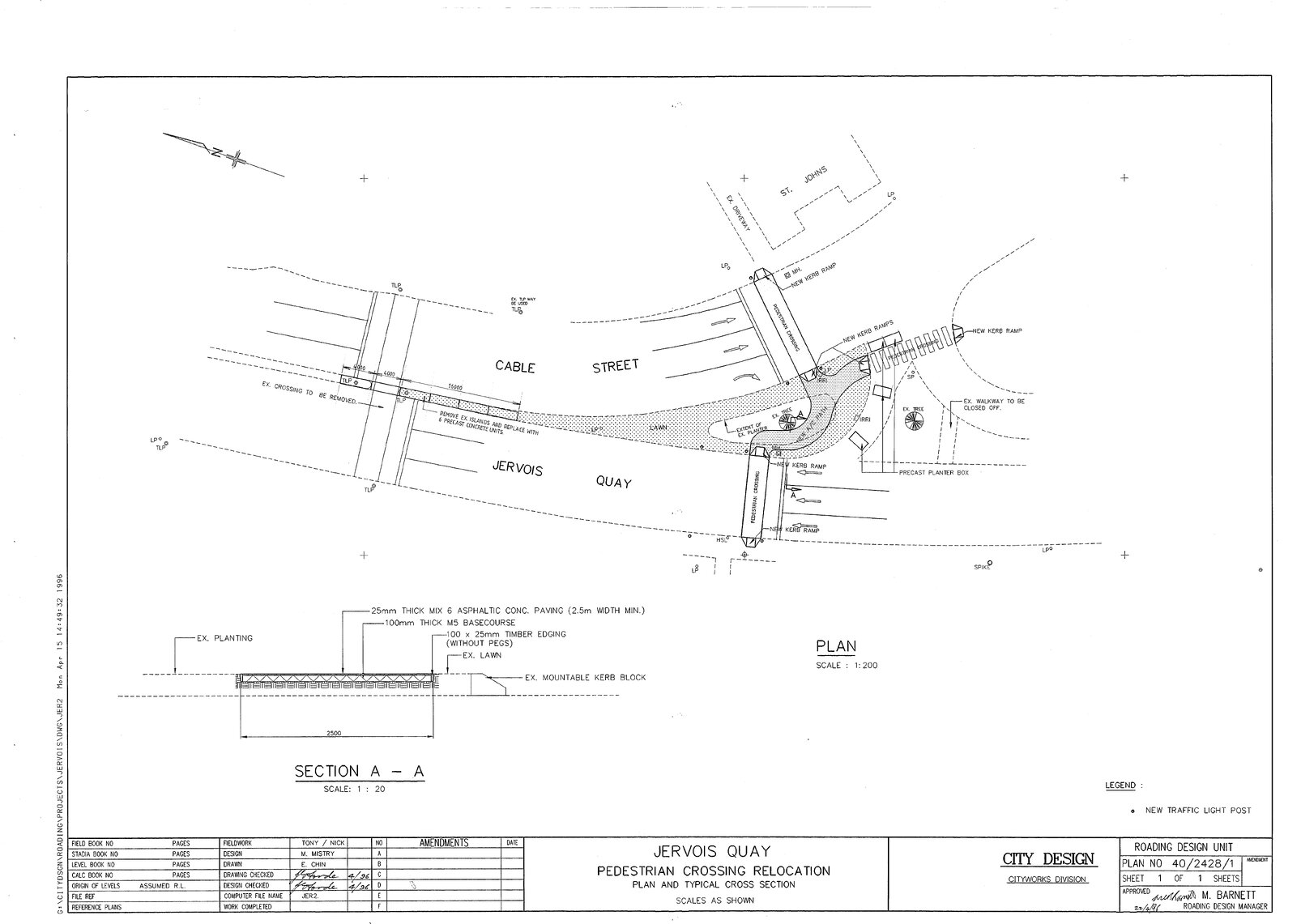 Jervois Quay, Pedestrian Crossing Location, Plan &amp; Typical Cross Section