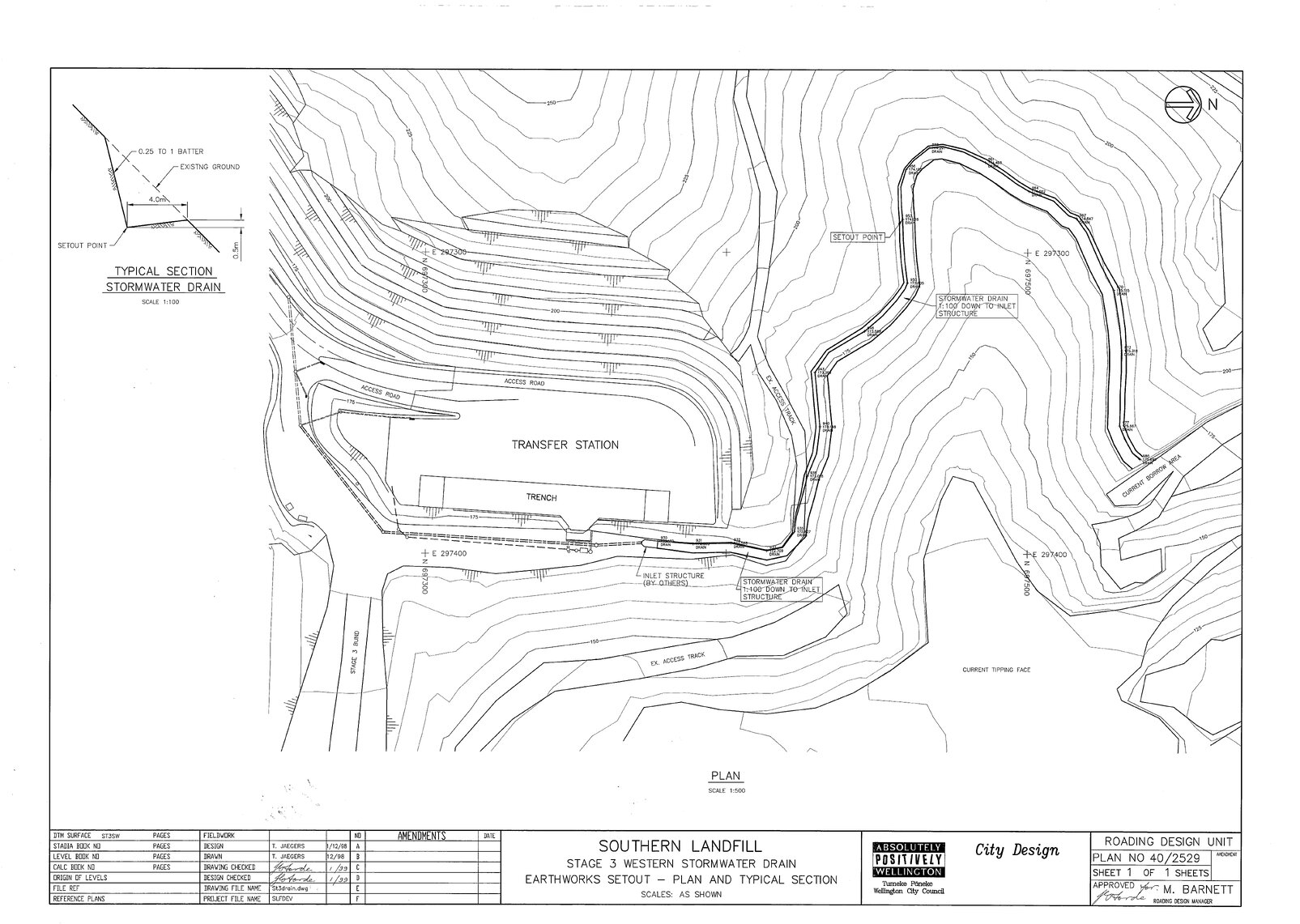 Southern Landfill, Stage 3 Western Stormwater Drain, Earthworks Setout, Plan &amp; Typical Section