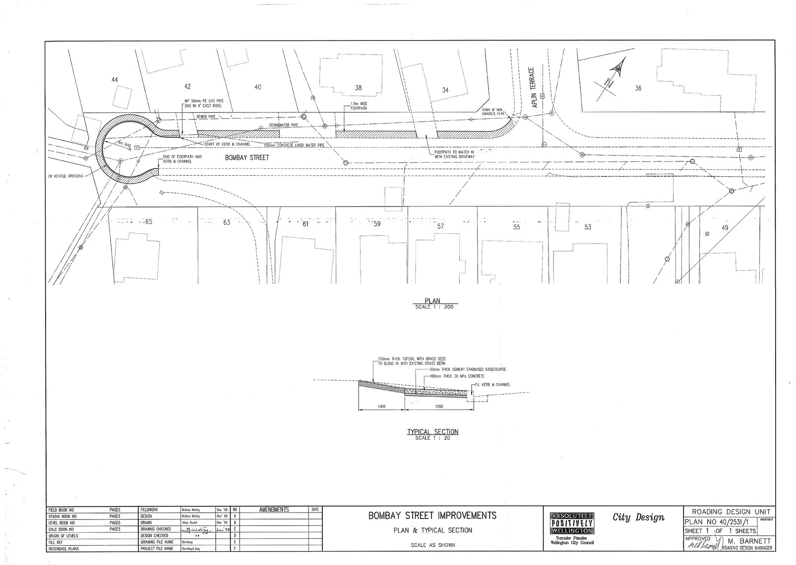 Bombay Street Improvements, Plan &amp; Typical Section
