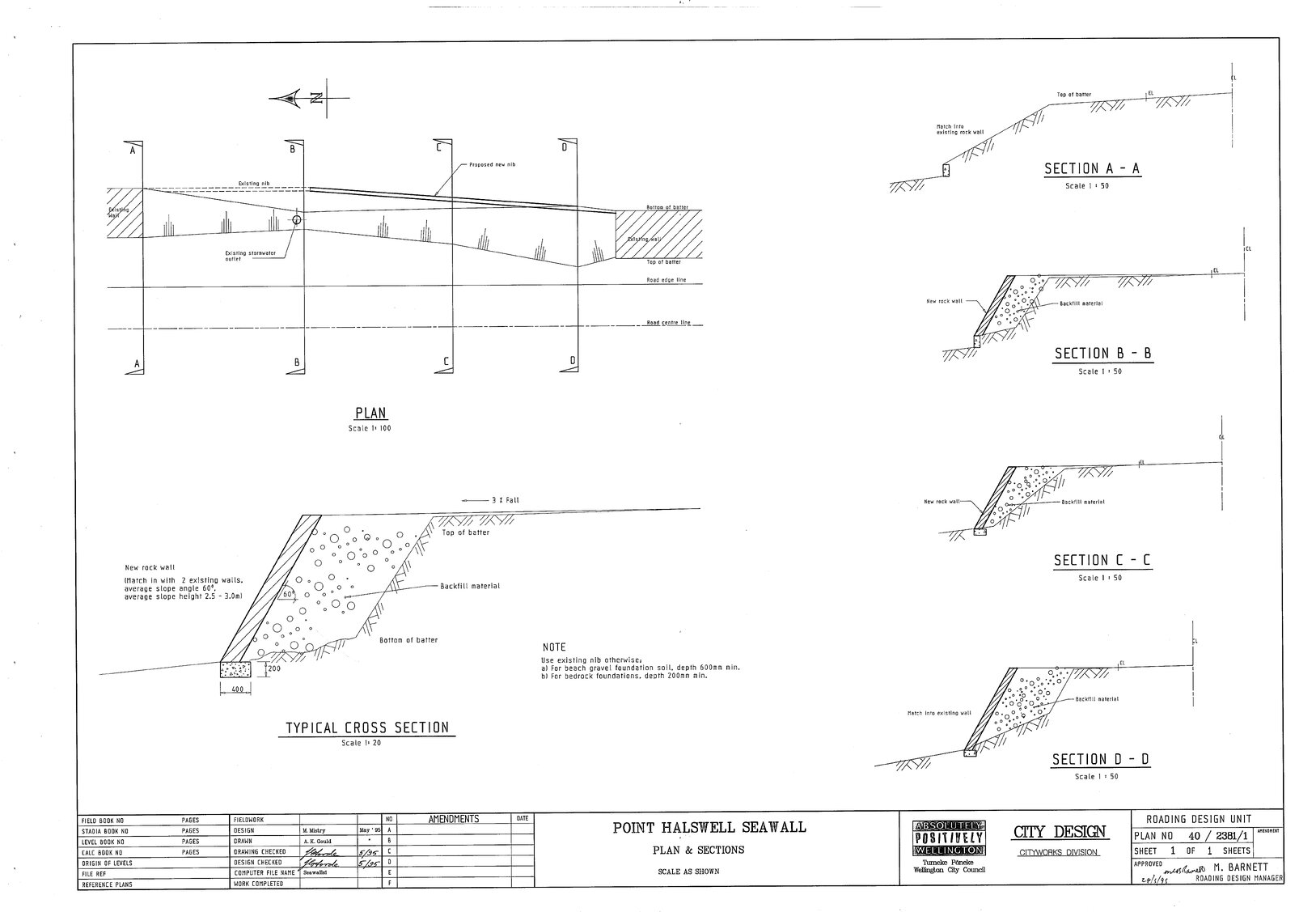 Point Halswell Sea Wall, Plan &amp; Sections