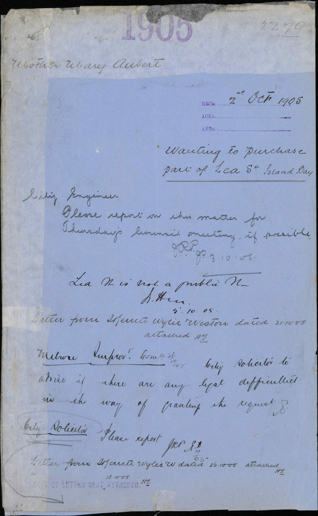 Wanting to purchase part of Lea Street, Island Bay - Mother Mary Aubert