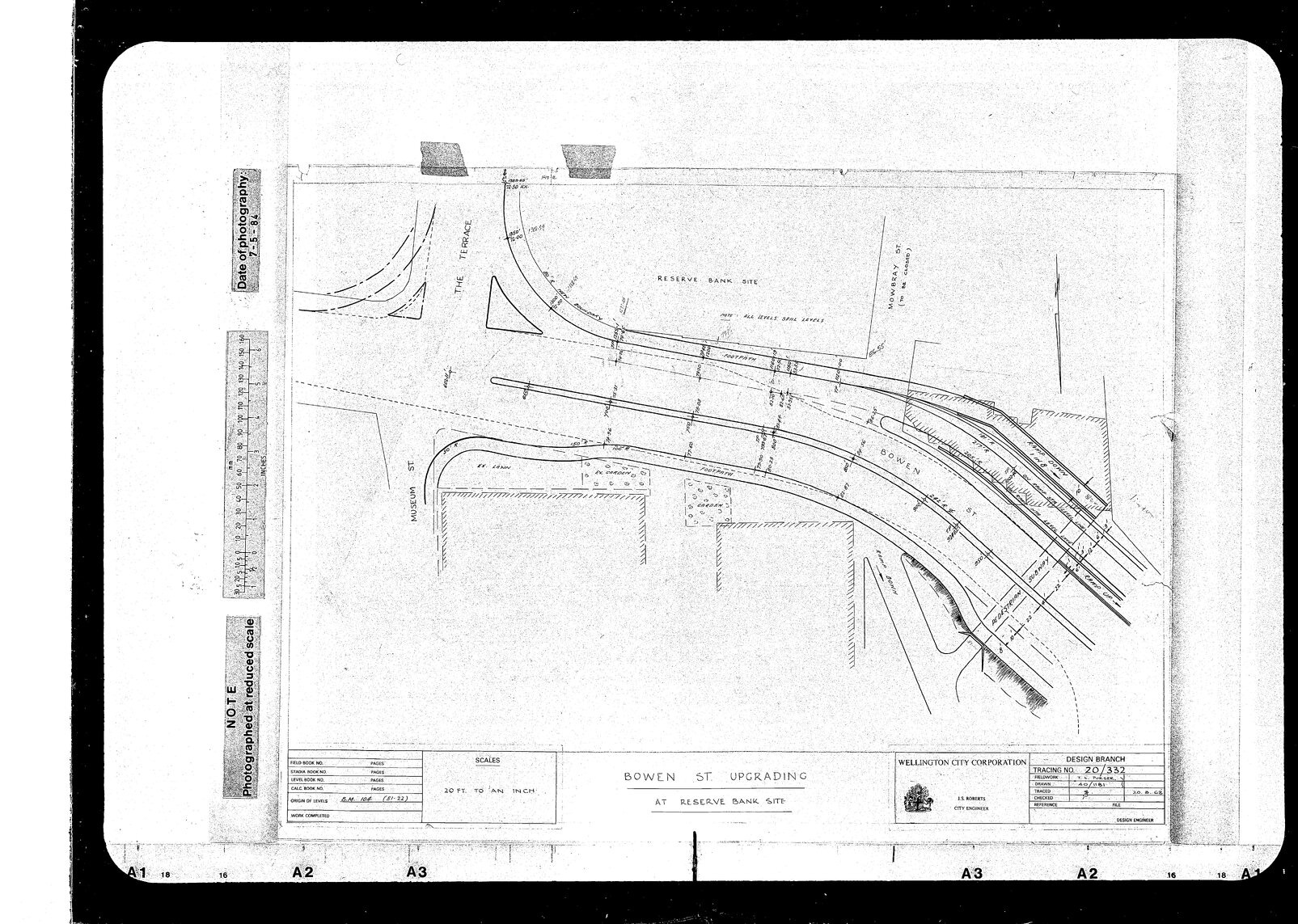 Bowen Street Upgrading at Reserve Bank Site, paper tracing from 40/1181