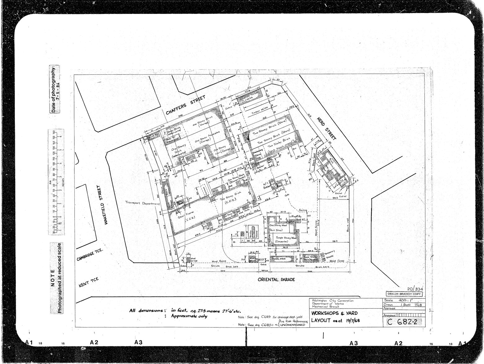 Corporation Yard Layout, as at 19/7/68, negative of C 682-2, mechanical branch tracing