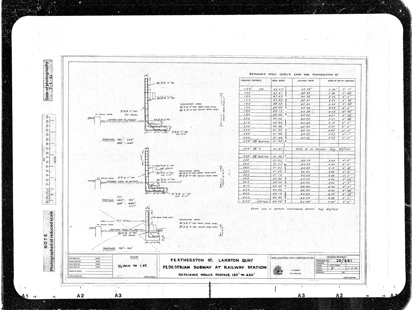 Lambton Quay, Featherston Street, Pedestrian Subway at Railway Station, Retaining Wall Details, footage 180 to 450