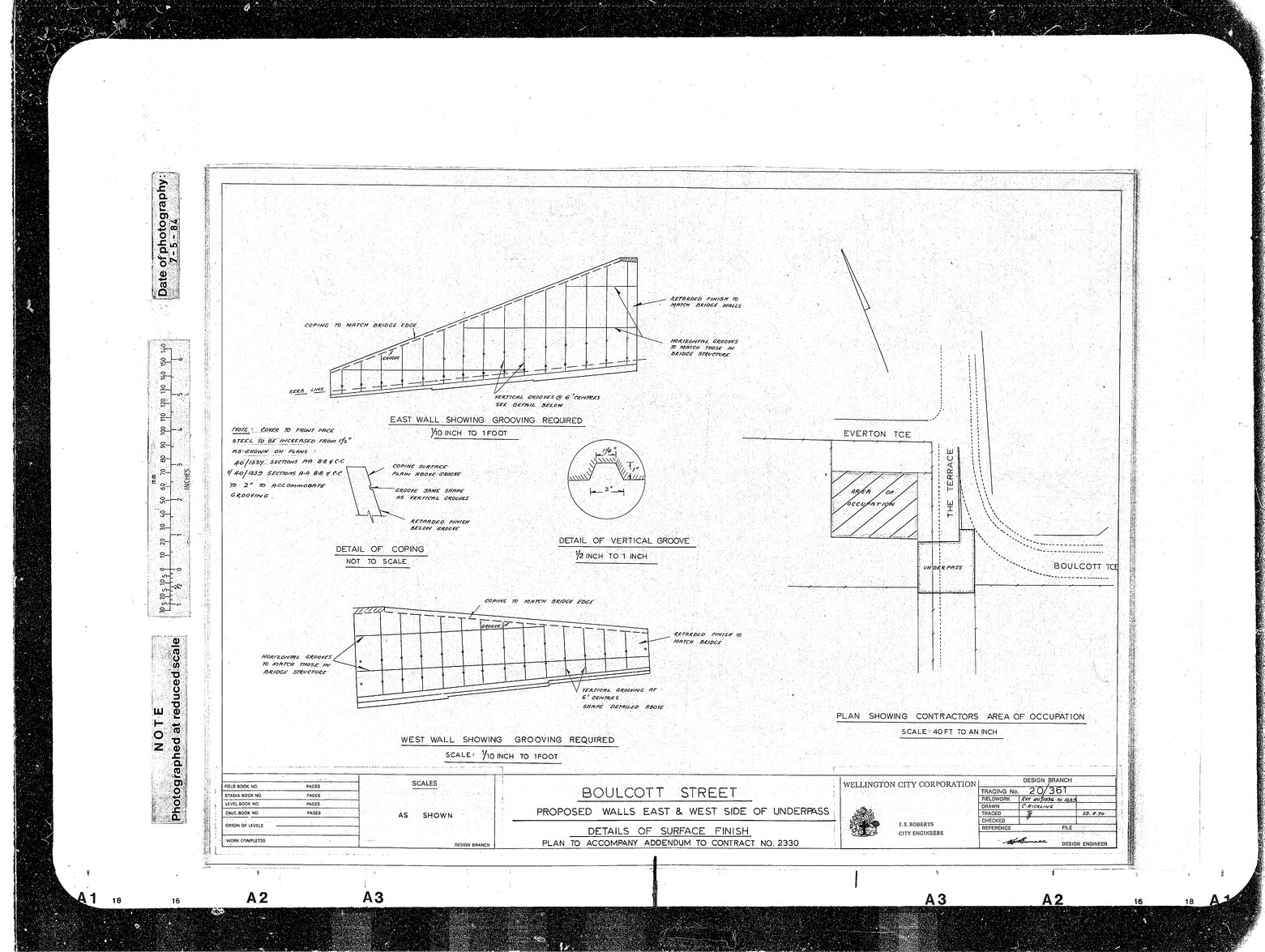 Boulcott Street, Proposed Walls East &amp; West Side Underpass, Details of Surface Finish, Plan to Accompany Addendum to Contract 2330