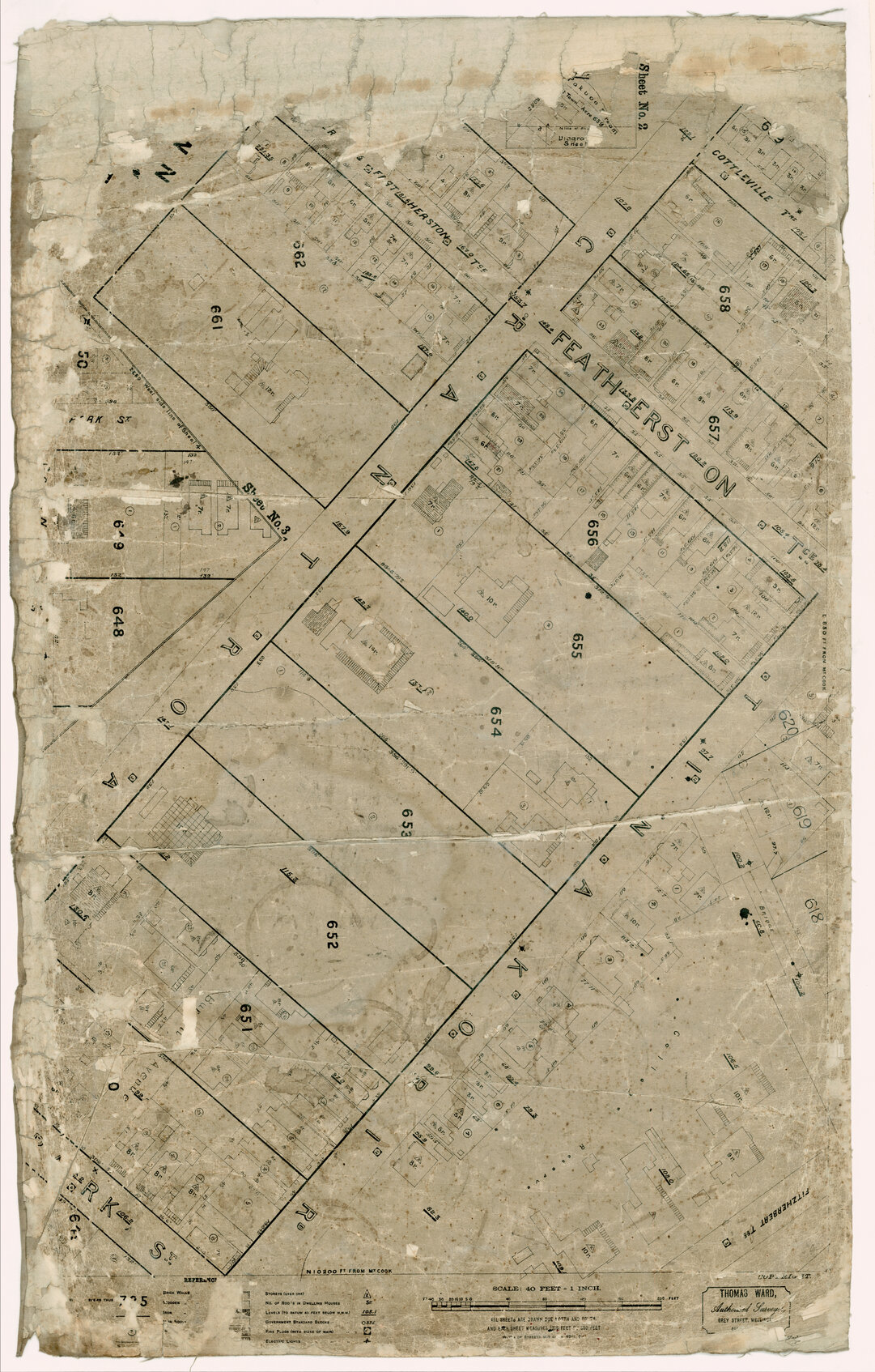 Thomas Ward survey map of Wellington City, sheets 2, 3, 4