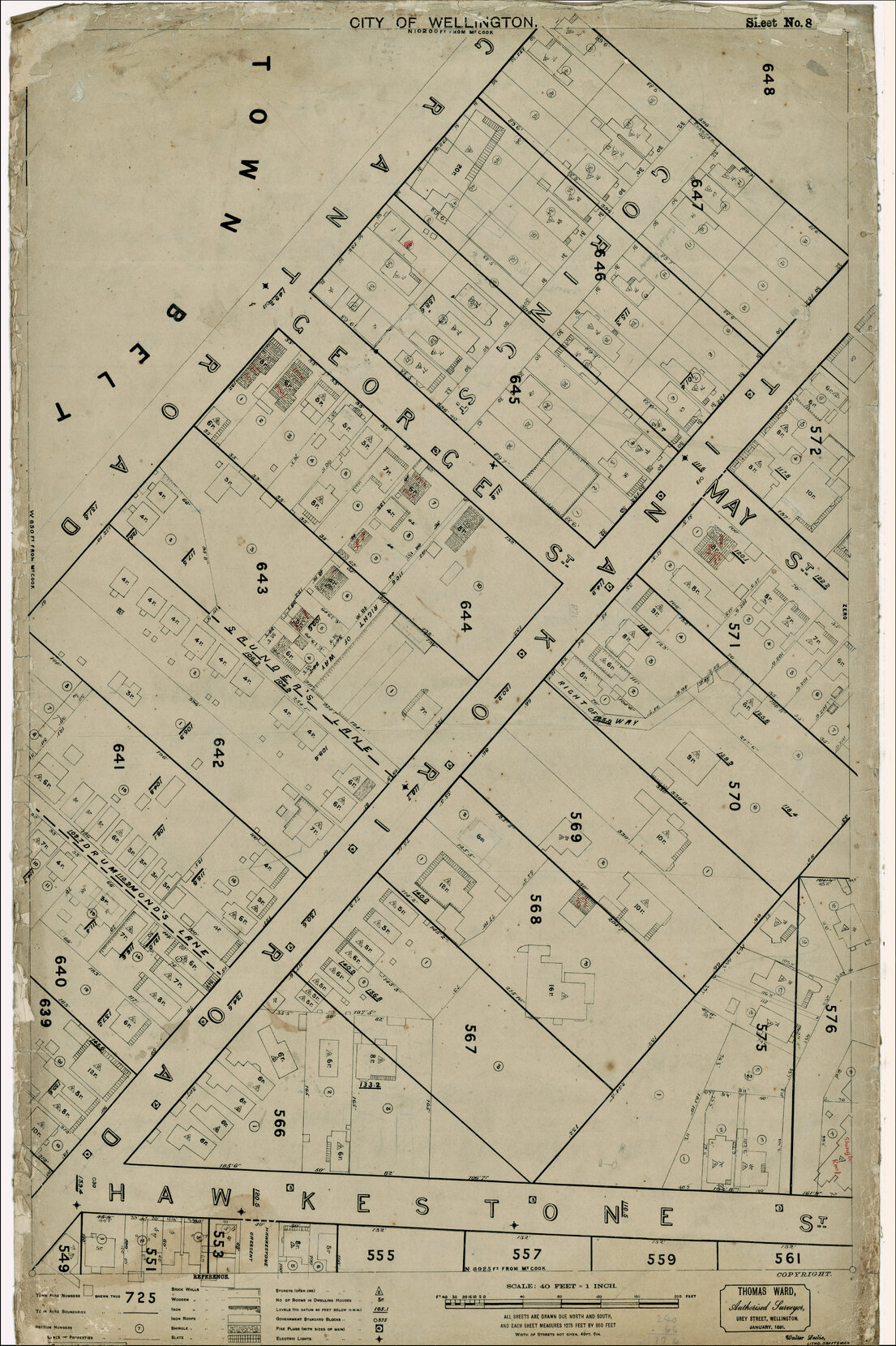 Thomas Ward survey map of Wellington City, sheet 8